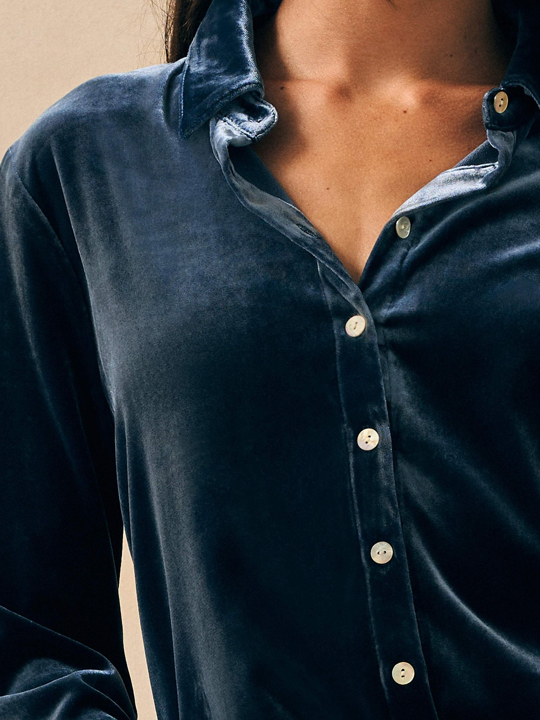 Stretch Silk Velvet Genevieve Shirt - Navy Female Product Image