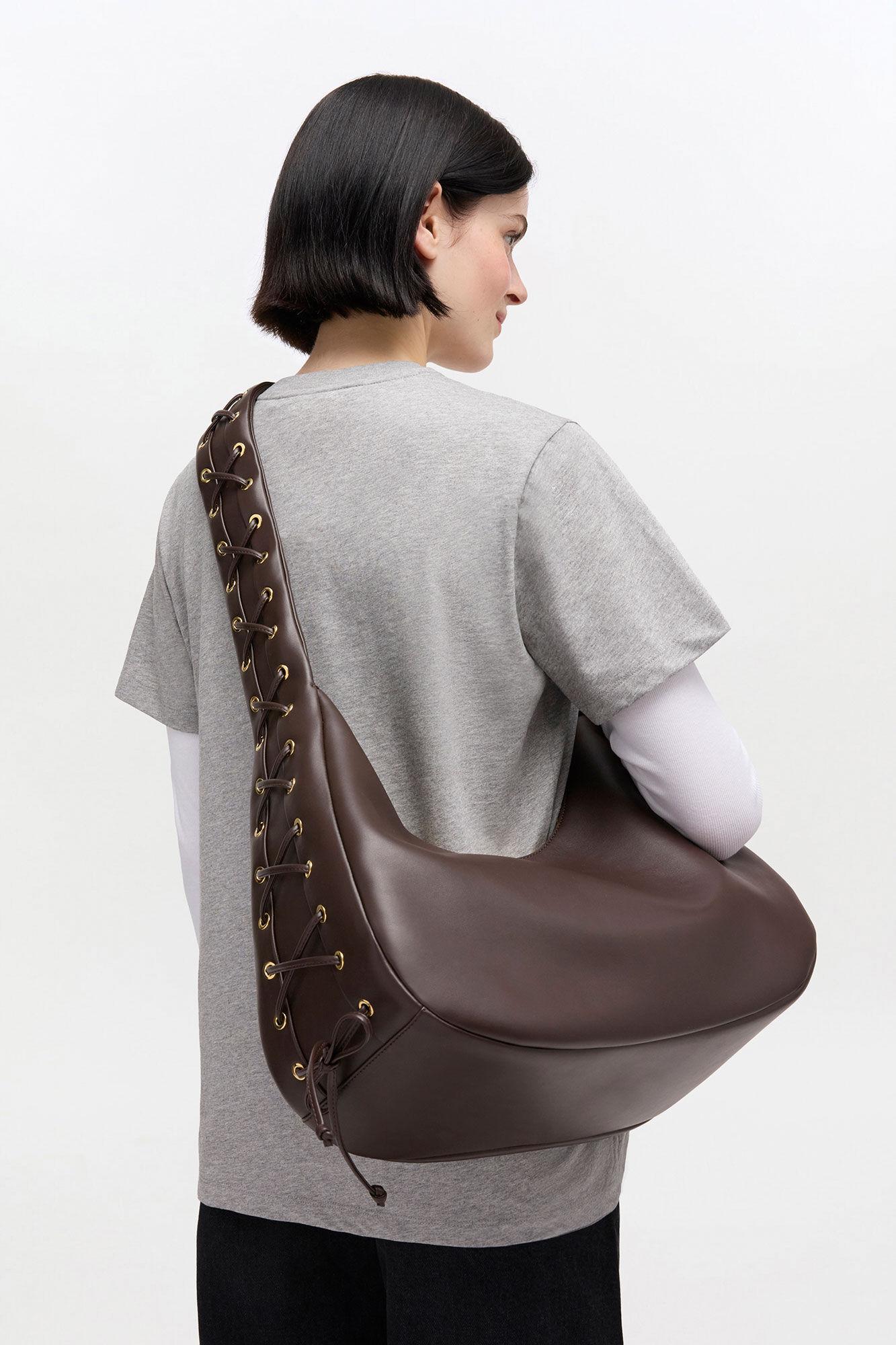 Brown Medium Laces Hobo Bag Product Image