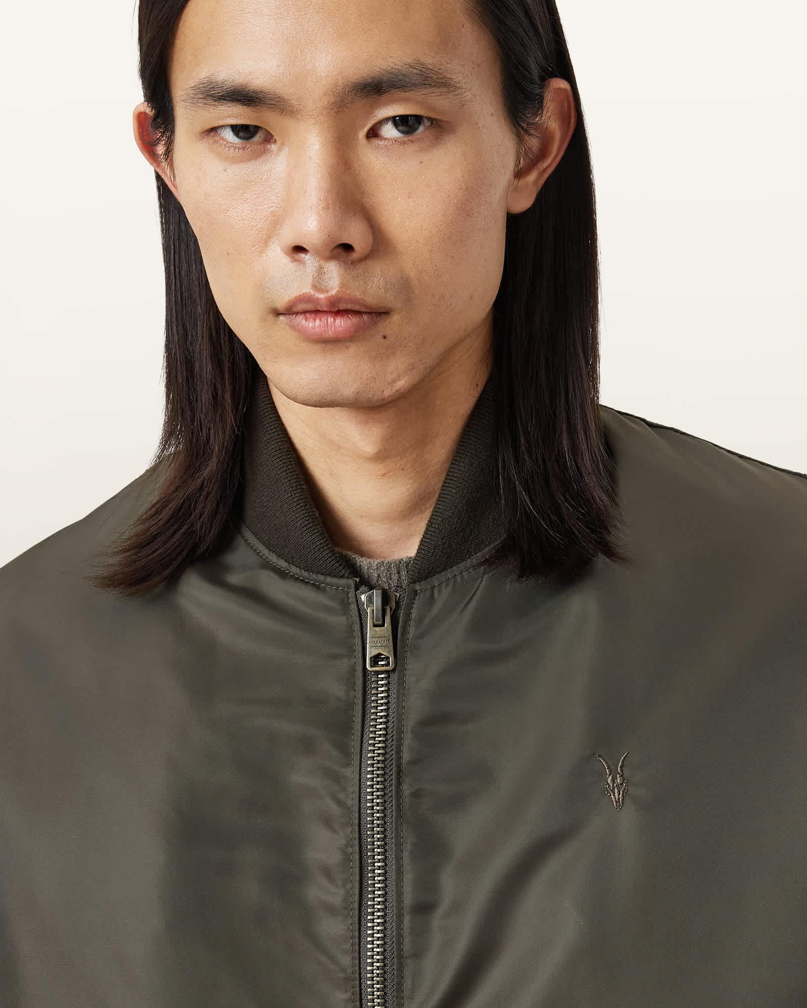 Myler Ramskull Leather Bomber Jacket Khaki | ALLSAINTS US Product Image