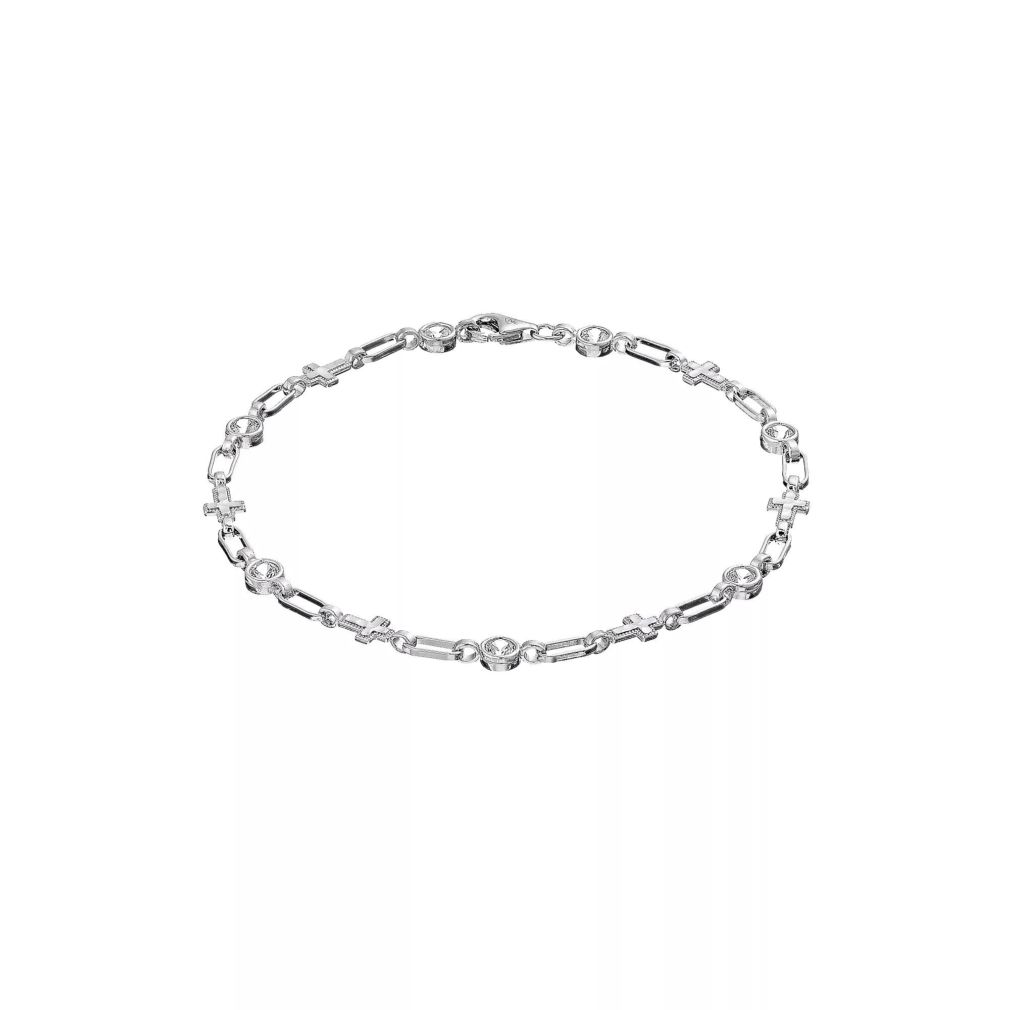 Kristen Kesho Sterling Silver Lab-Created White Sapphire Cross Bracelet, Women's, Size: 7.25" Product Image