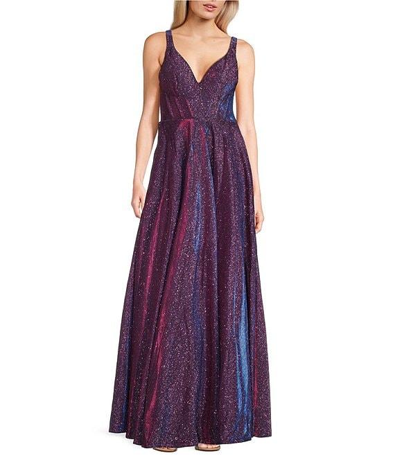 City Vibe Sleeveless Plunge V-Neck Ballgown Dress Product Image