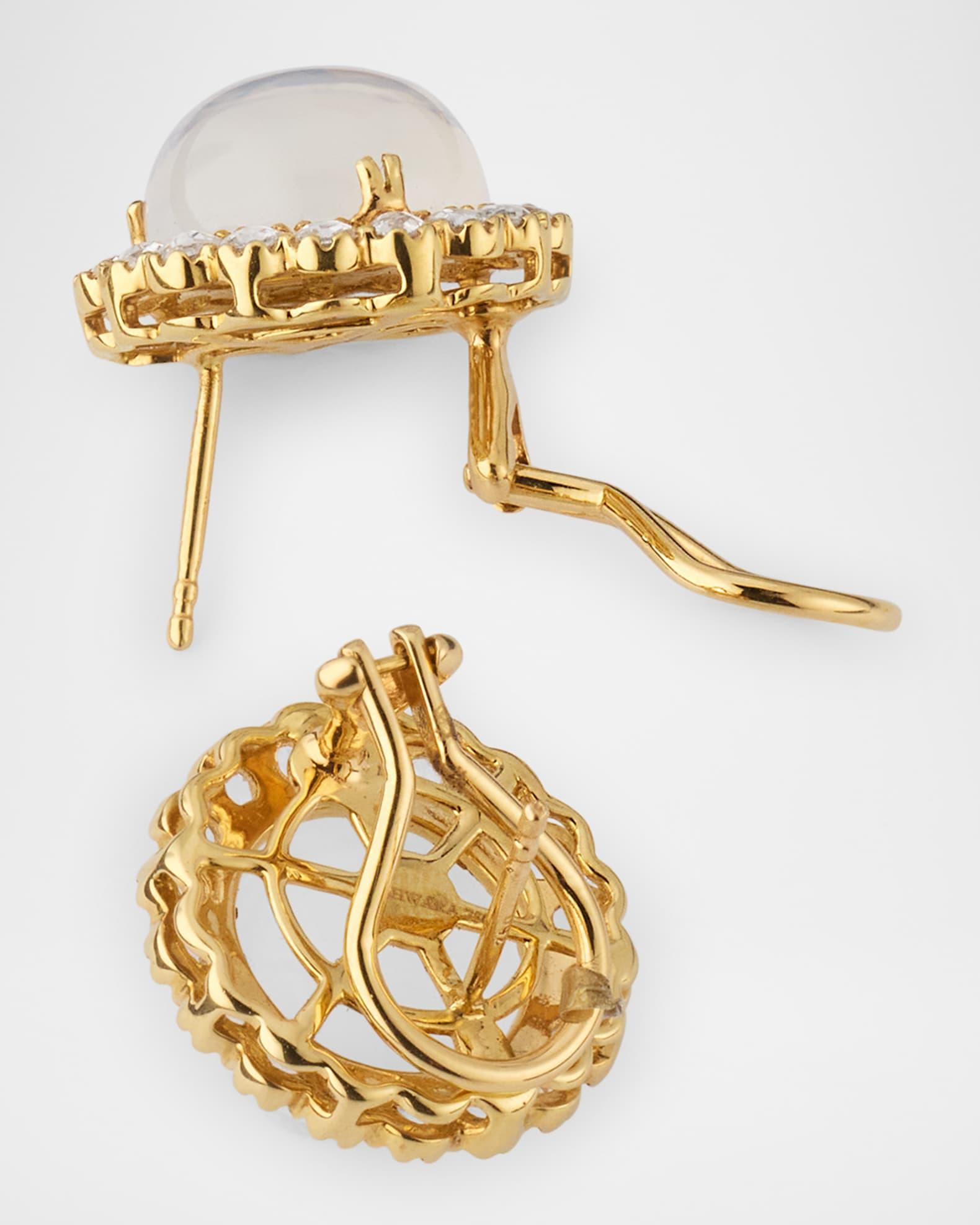 Rock N Roll Moon Quartz Cabochon Stud Earrings with Rose Cut Diamonds in 18K Yellow Gold Product Image