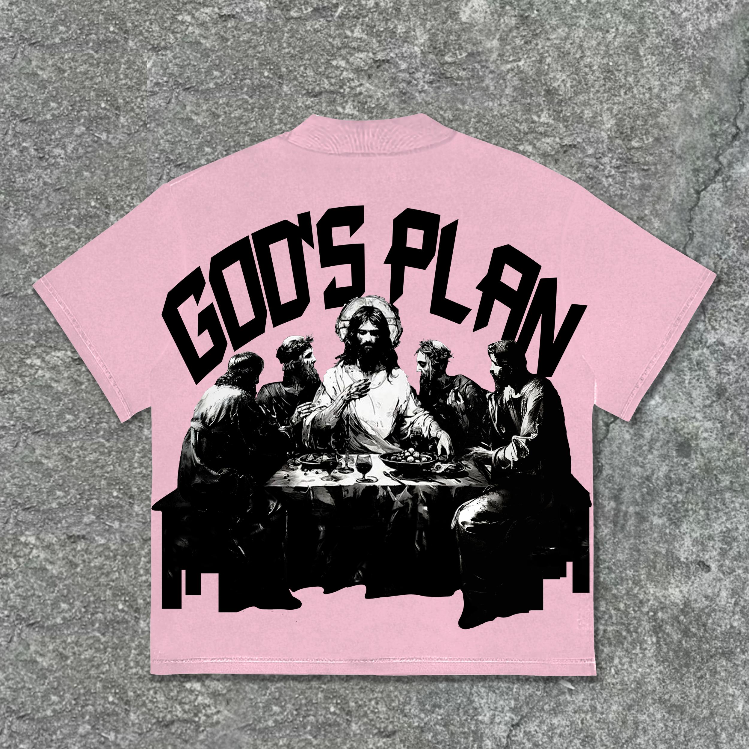 Unisex Men's God's Plan Faith Vintage Graphic Street Cotton T-Shirt Product Image