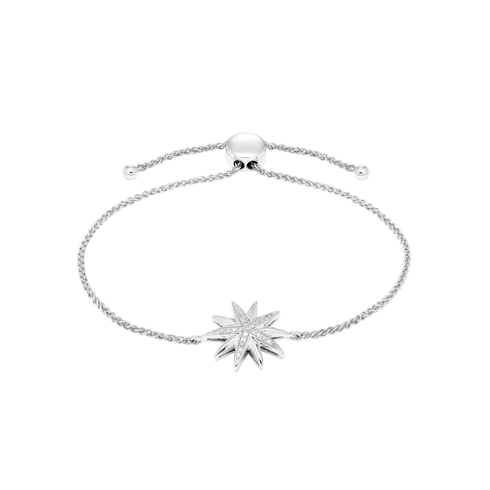 Women's Diamond Starburst 1/10 CT Adjustable Bolo Bracelet in Sterling Silver, Size: 7-8" ADJ Product Image