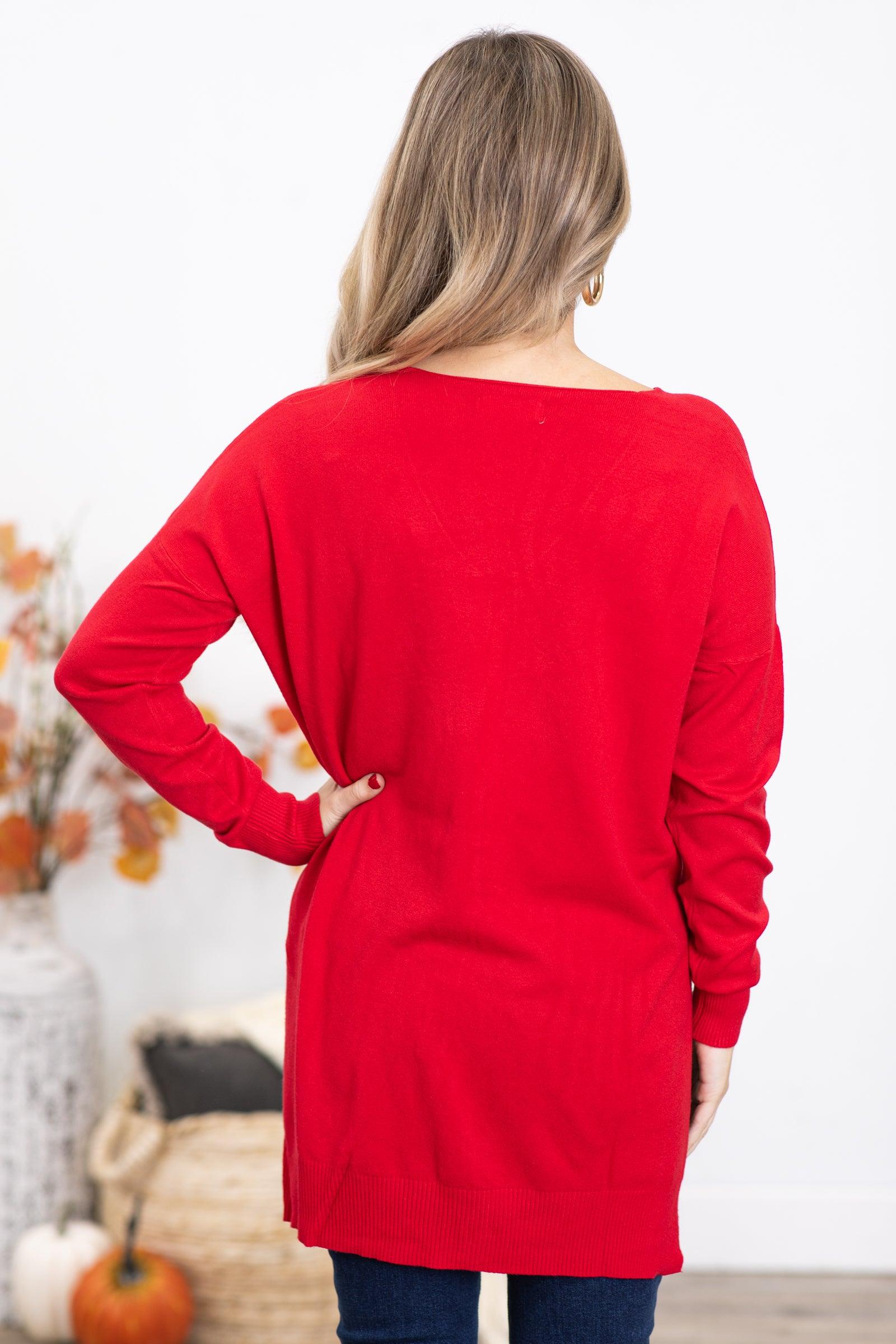 Red V-Neck Lightweight Sweater Product Image