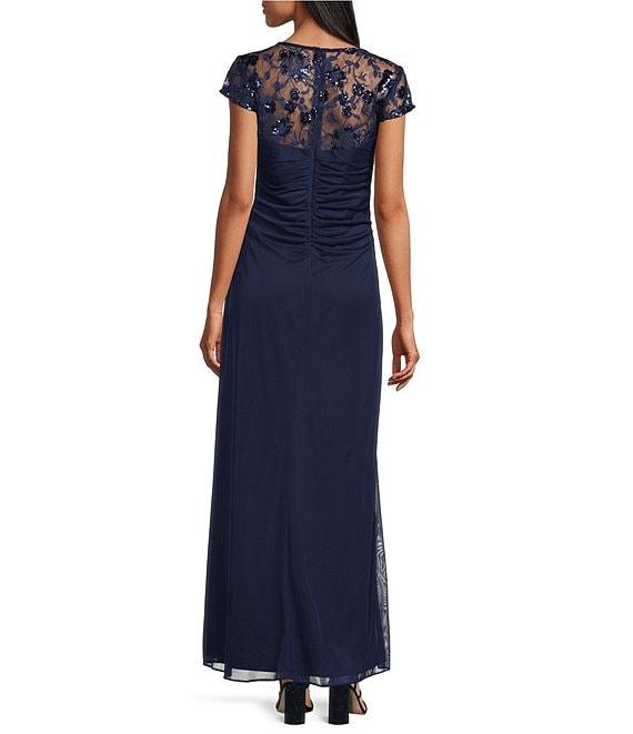 Alex Evenings Short Sleeve Illusion Sweetheart Neck Cascading Ruffle Dress Product Image