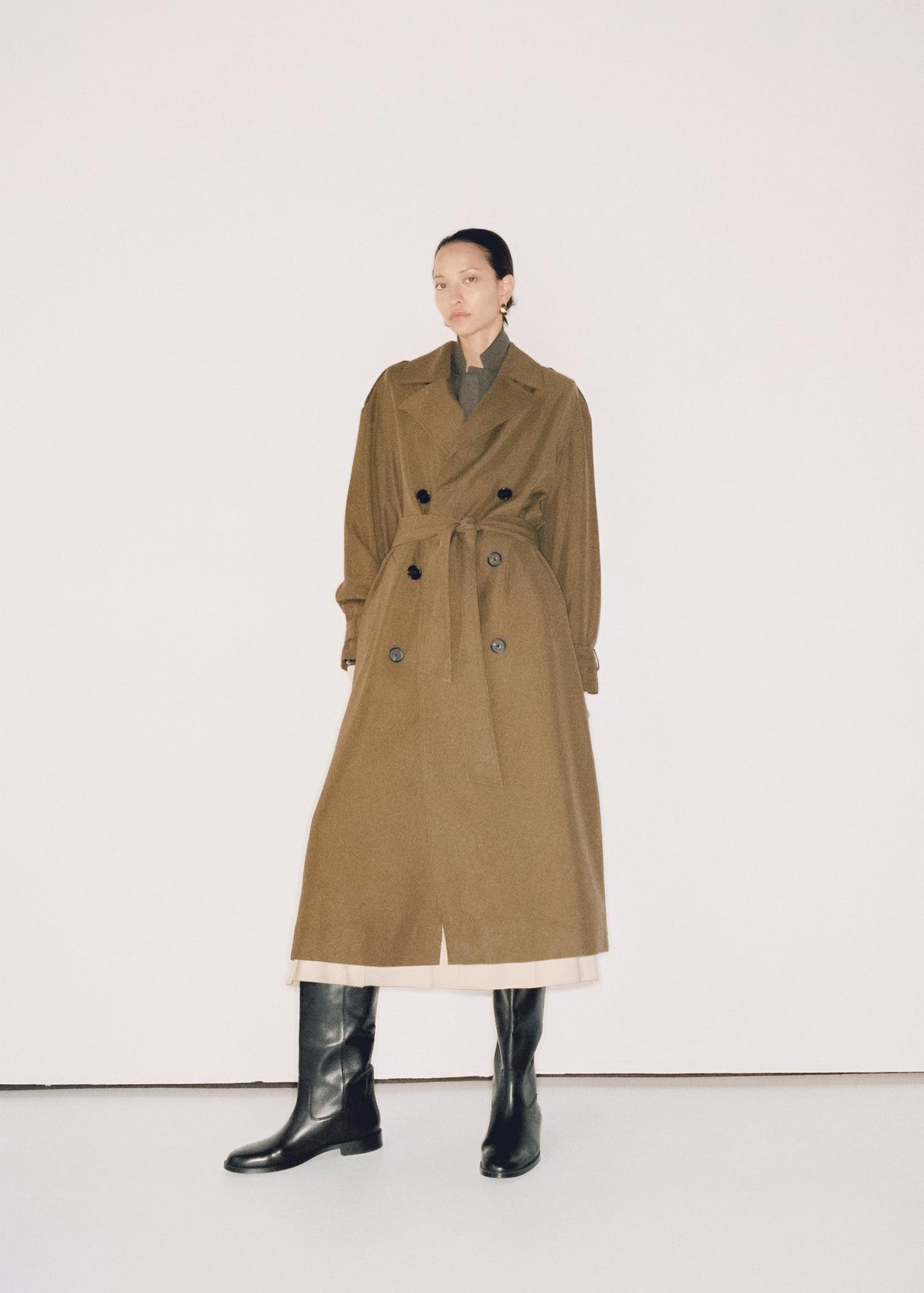 Oversized long lyocell trench coat - Women | MANGO USA Product Image