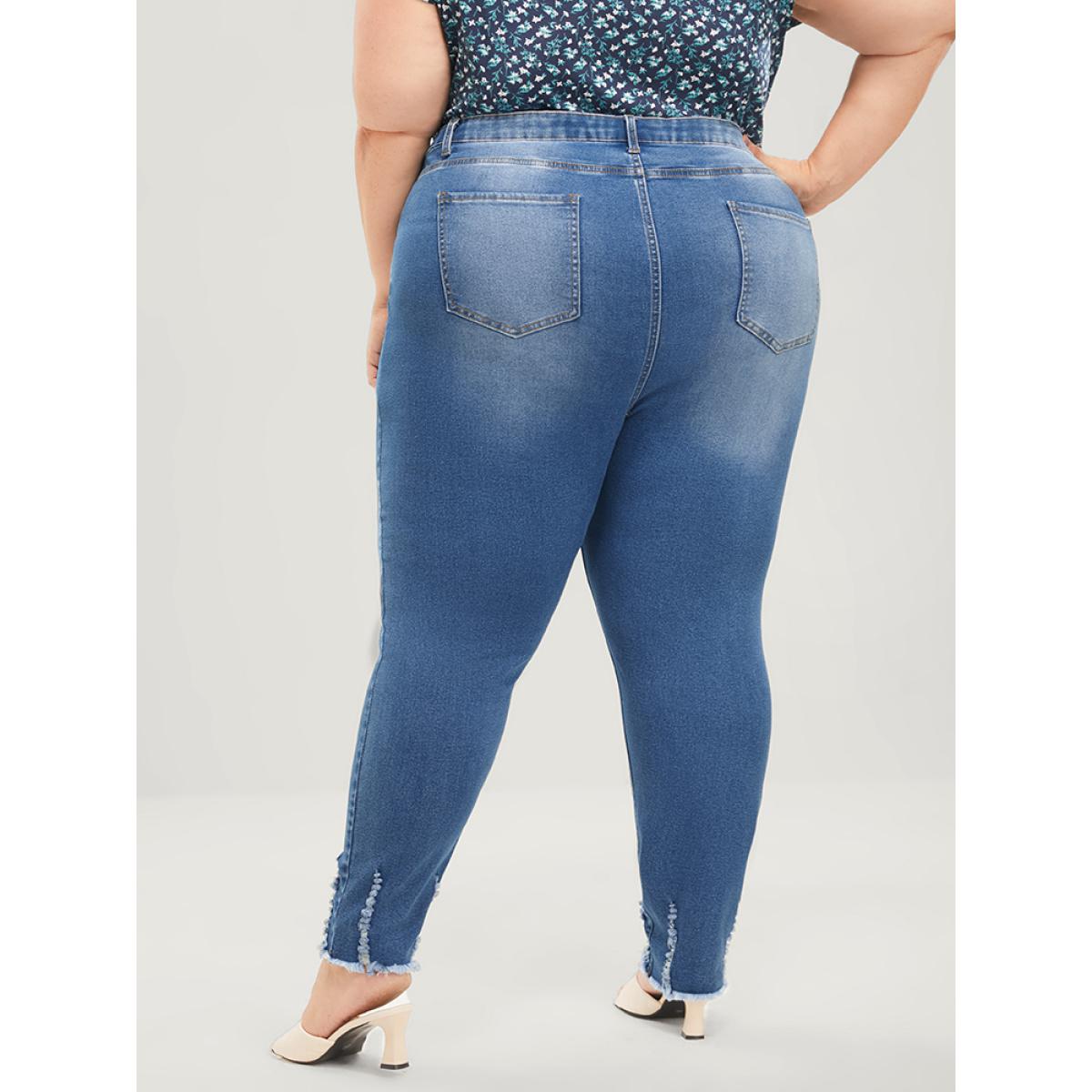 Plus Size Skinny Very Stretchy Mid Rise Medium Wash Pocket Jeans Women Blue Casual Plain Pocket High stretch Pocket Jeans BloomChic 14/1X Product Image
