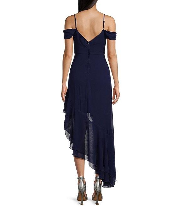 City Vibe Off The Shoulder Drape Chiffon Ruffle Hi-Lo Dress Product Image