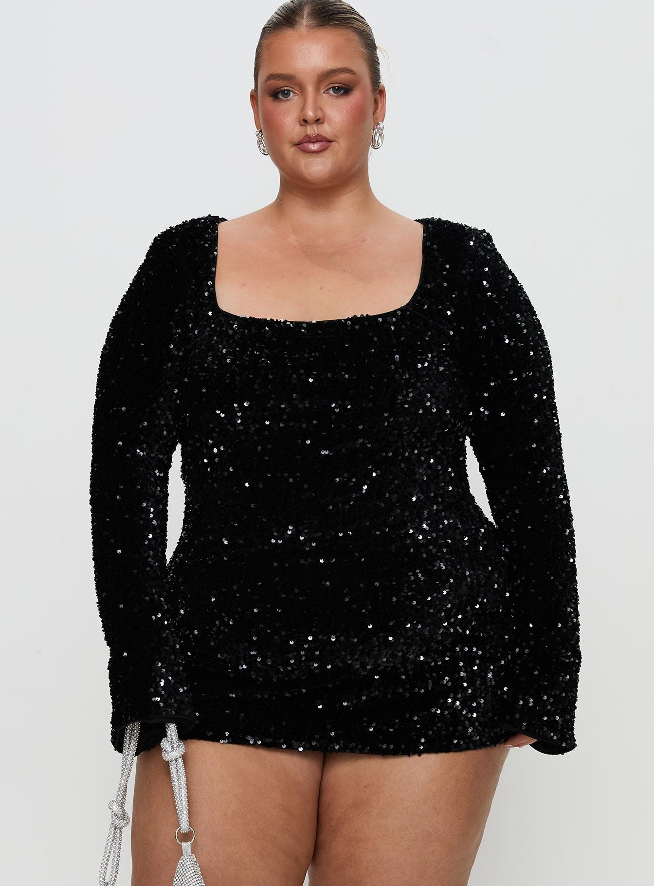 Vinelle Long Sleeve Mini Dress Black Curve Product Image