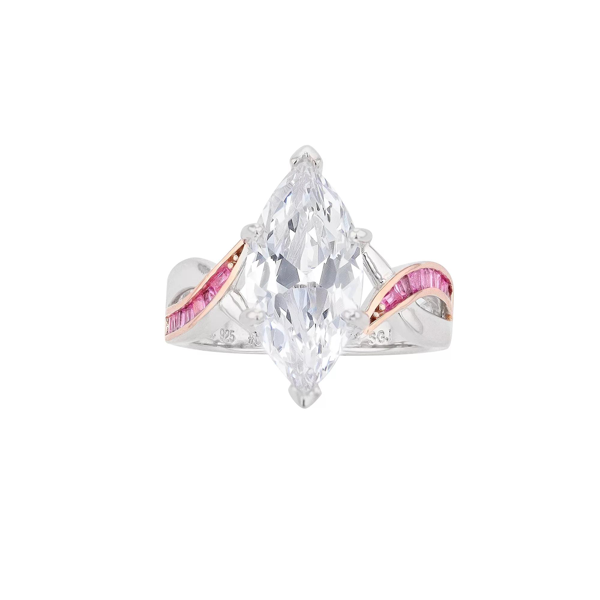 Two Tone Sterling Silver Marquise Cubic Zirconia Ring, Womens Pink Tone Product Image