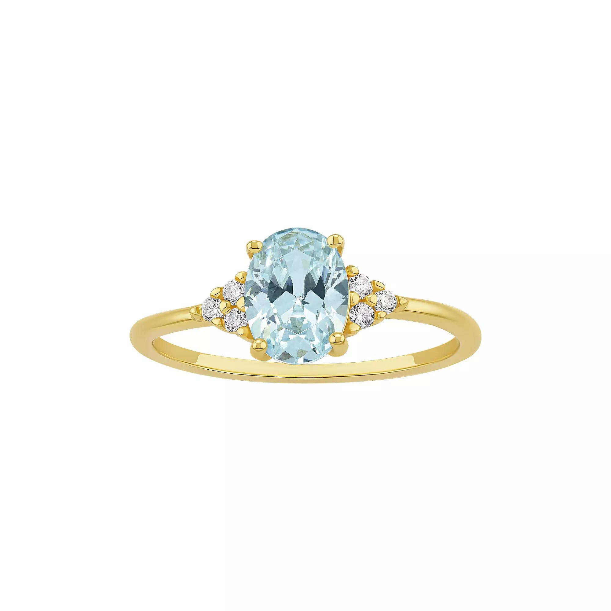 PRIMROSE Sterling Silver Oval Cubic Zirconia Ring, Women's, Size: 9, Gold Tone Blue Product Image