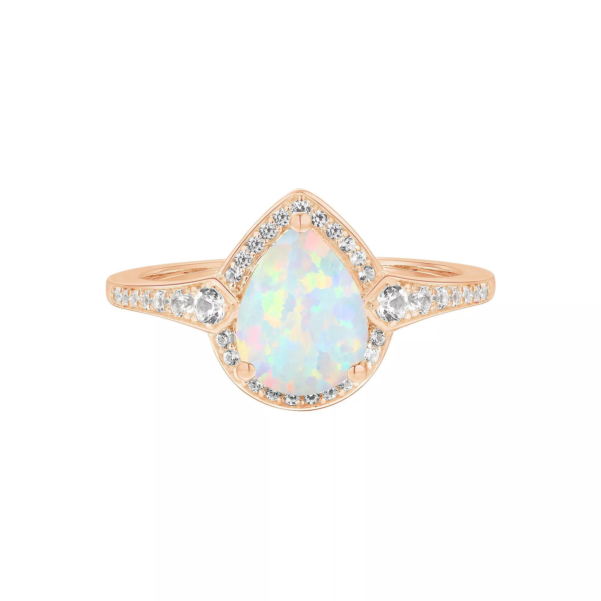 14k Rose Gold Over Silver Lab-Created Opal & Lab-Created White Sapphire Ring, Women's, Size: 7 Product Image