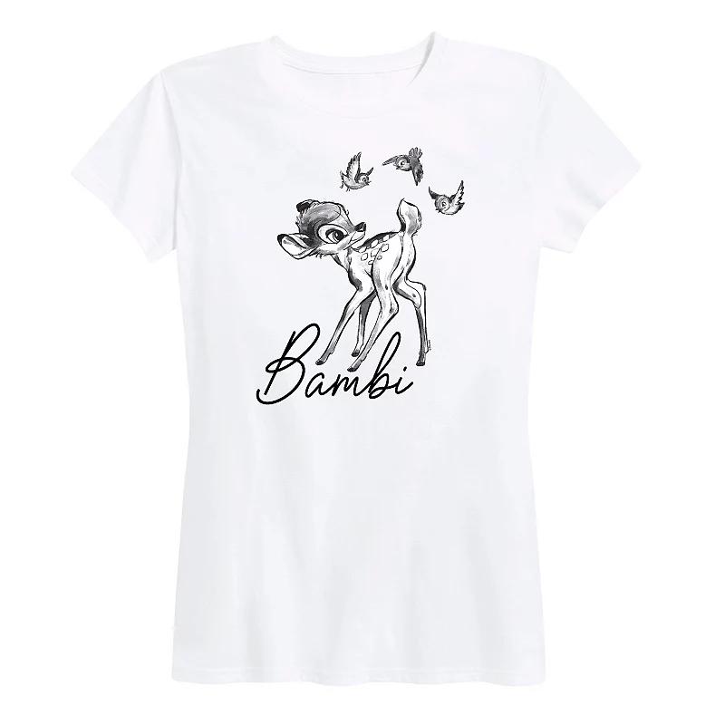Disney's Bambi Women's Black White Watercolor Graphic Tee,  Product Image