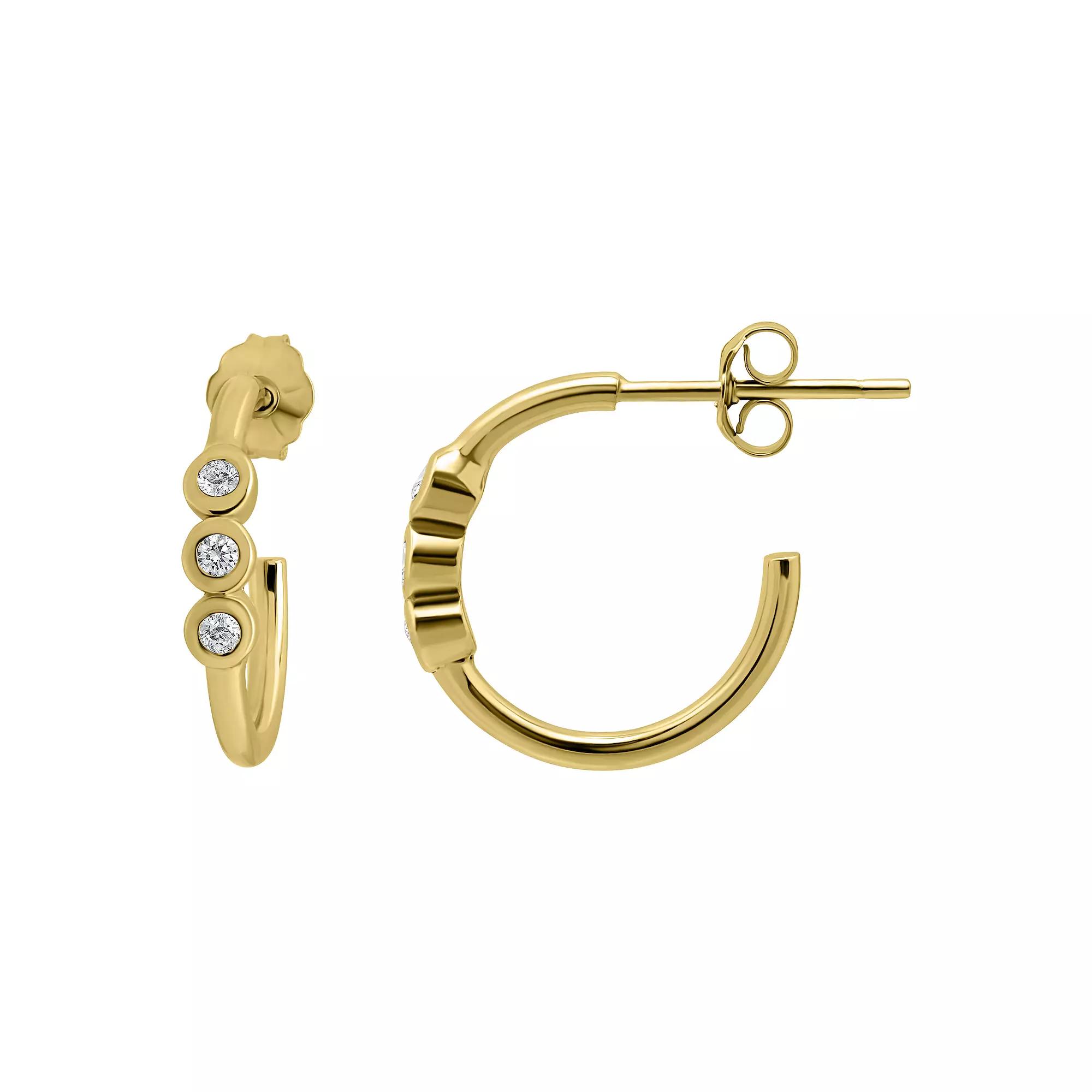 Aleure Precioso Sterling Silver Cubic Zirconia Station Trio 15 mm Hoop Earrings, Women's, Gold Tone Product Image