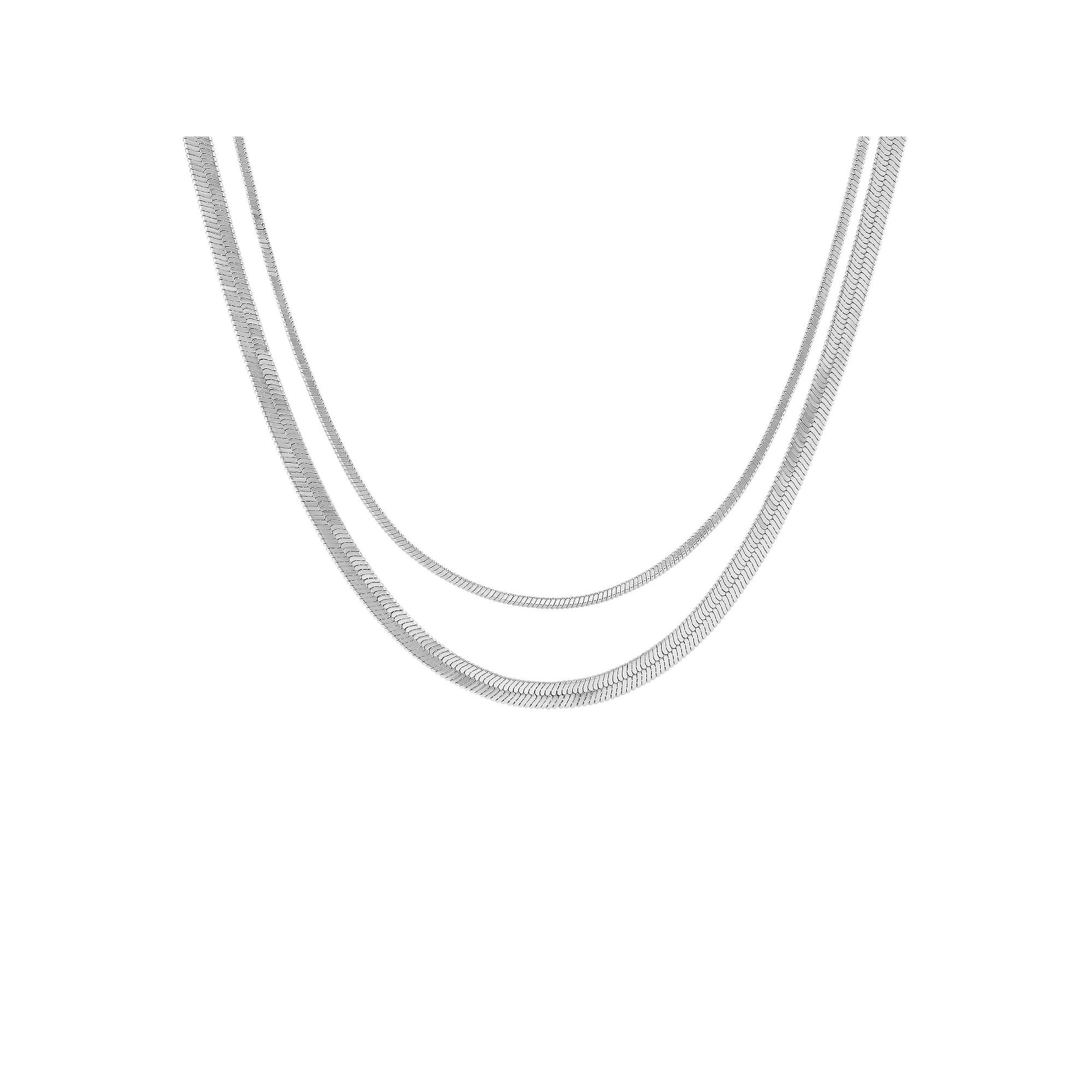 PRIMROSE Herringbone Chain & Square Snake Chain Necklace Set, Women's, Size: 18", Silver Tone Product Image