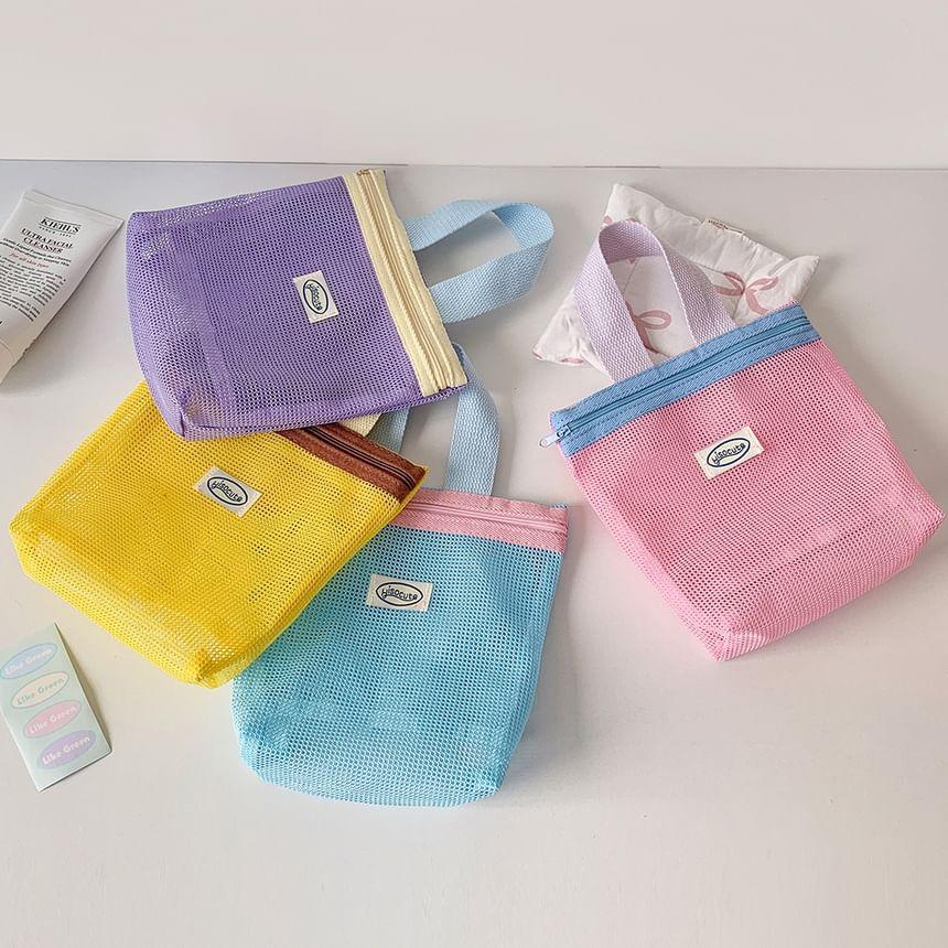 Applique Color Panel Mesh Toiletry Bag Product Image
