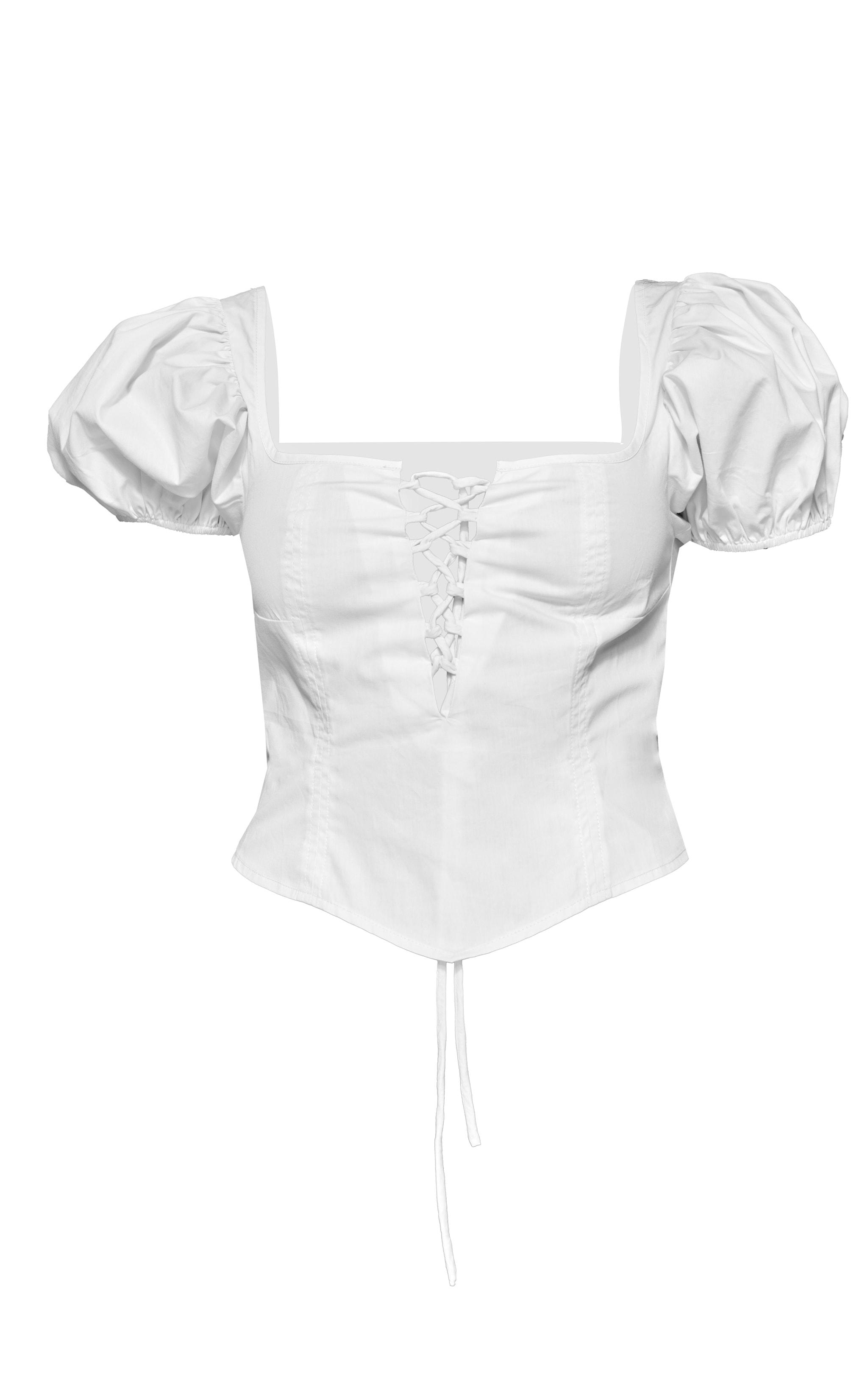 Ecru Puff Sleeve Lace Front Crop Top Product Image