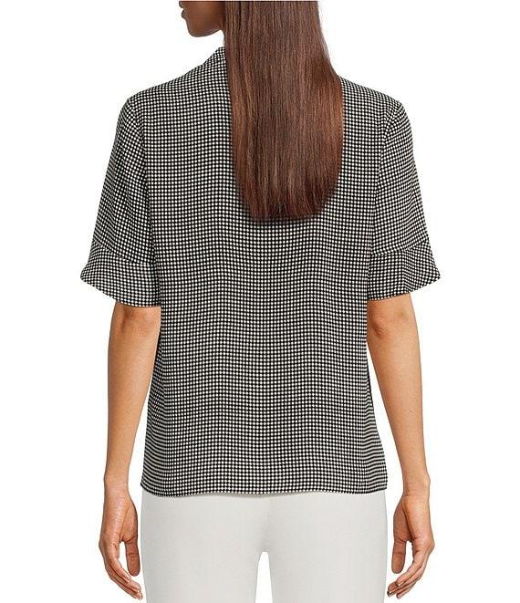 KARL LAGERFELD PARIS Short Sleeve Ruffle Front V-Neck Print Blouse Product Image
