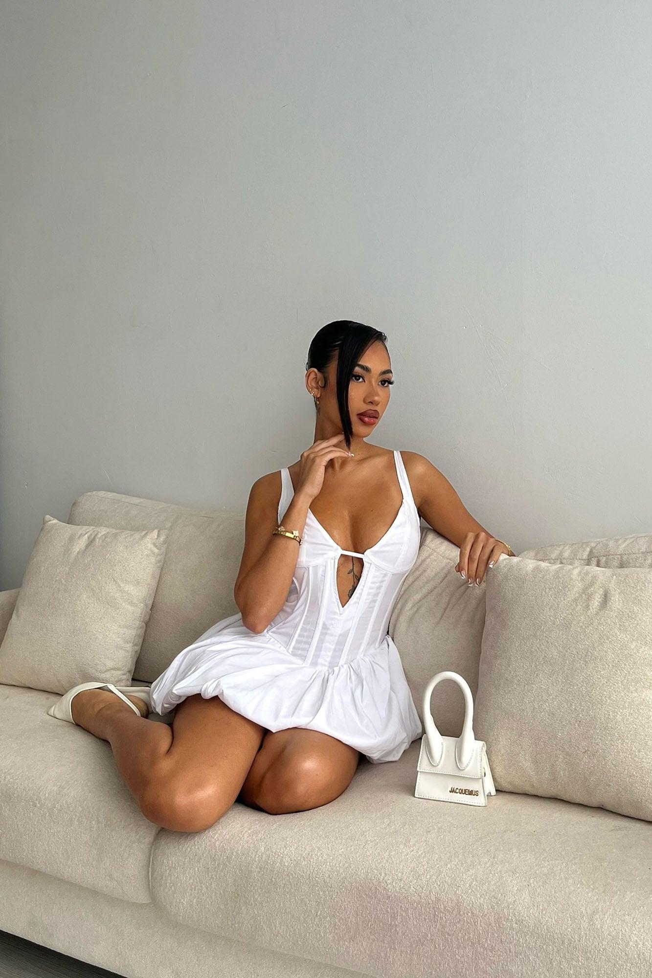 Maribelle Corset Bubble Mini Dress - White Product Image