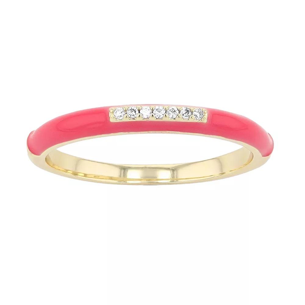 14k Gold-Plated Silver with Cubic Zirconia Enamel Slim Stacking Ring, Womens, Red Product Image