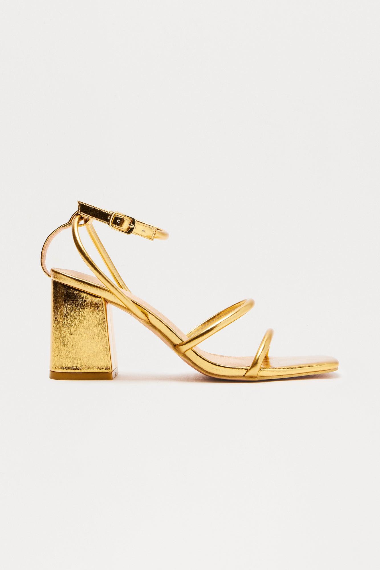 Kavita Faux Leather Ankle Strap Heels - Gold Product Image