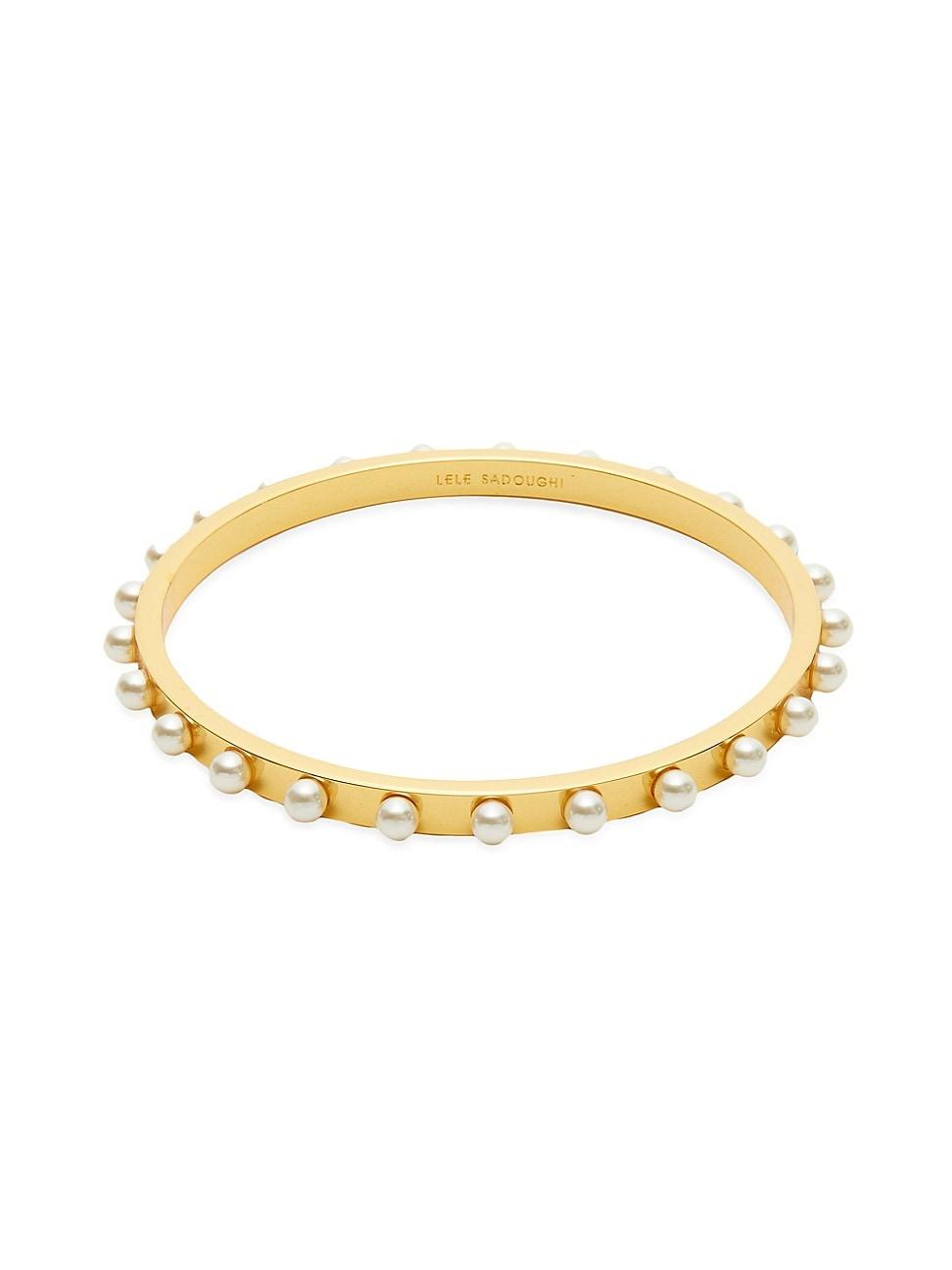 Womens Track 14K Gold-Plated & Acrylic Pearl Bangle Product Image