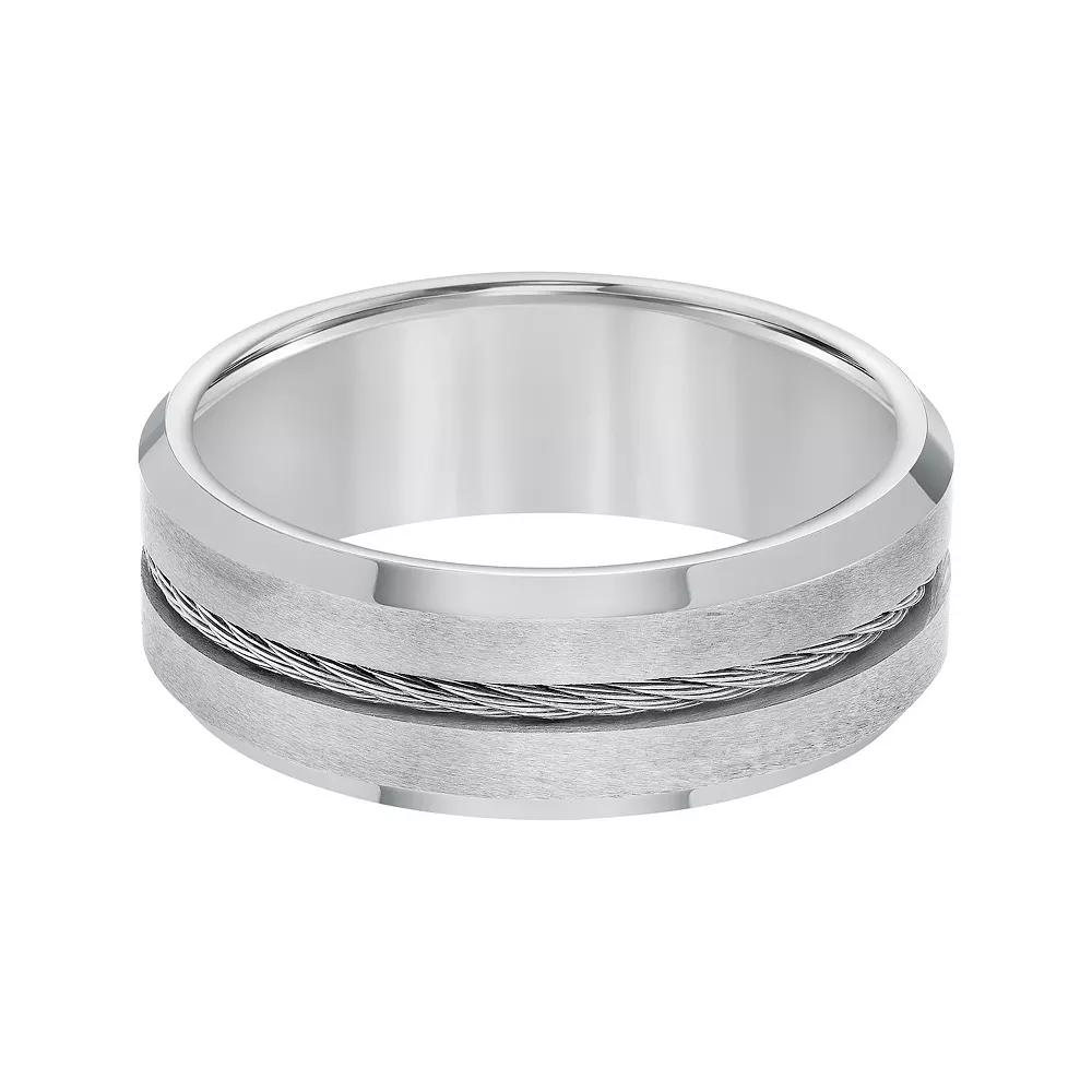 AXL Tungsten Beveled Edge with Steel Cable Inlay Mens Wedding Band Product Image