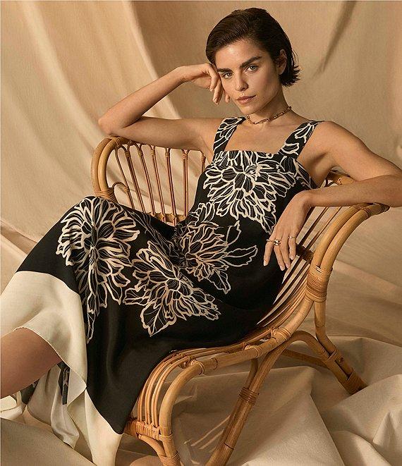 Vince Camuto Woven Square Neckline Sleeveless Printed Maxi Shift Dress Product Image