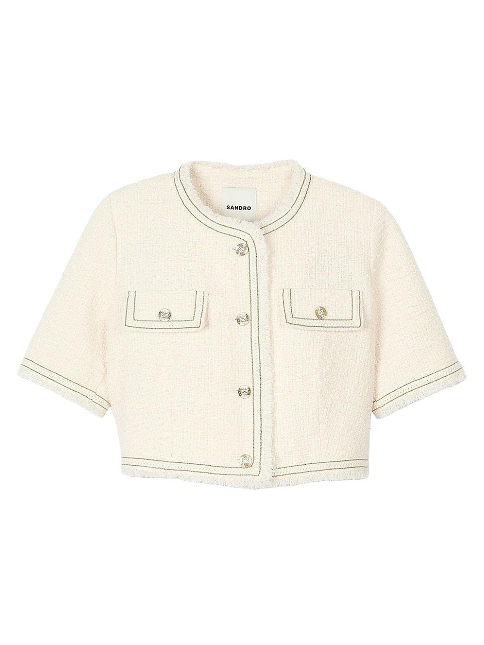 Womens Short-Sleeved Tweed Jacket Product Image