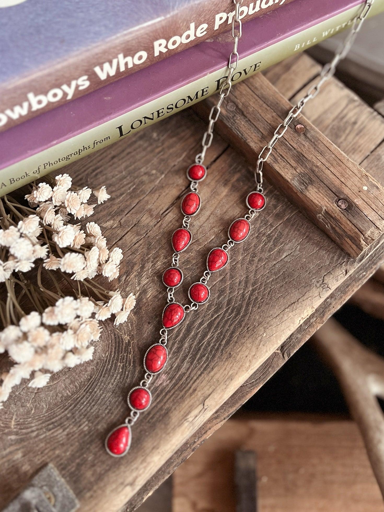 12 Stone and Chain Lariat Necklace - 4 Colors Product Image