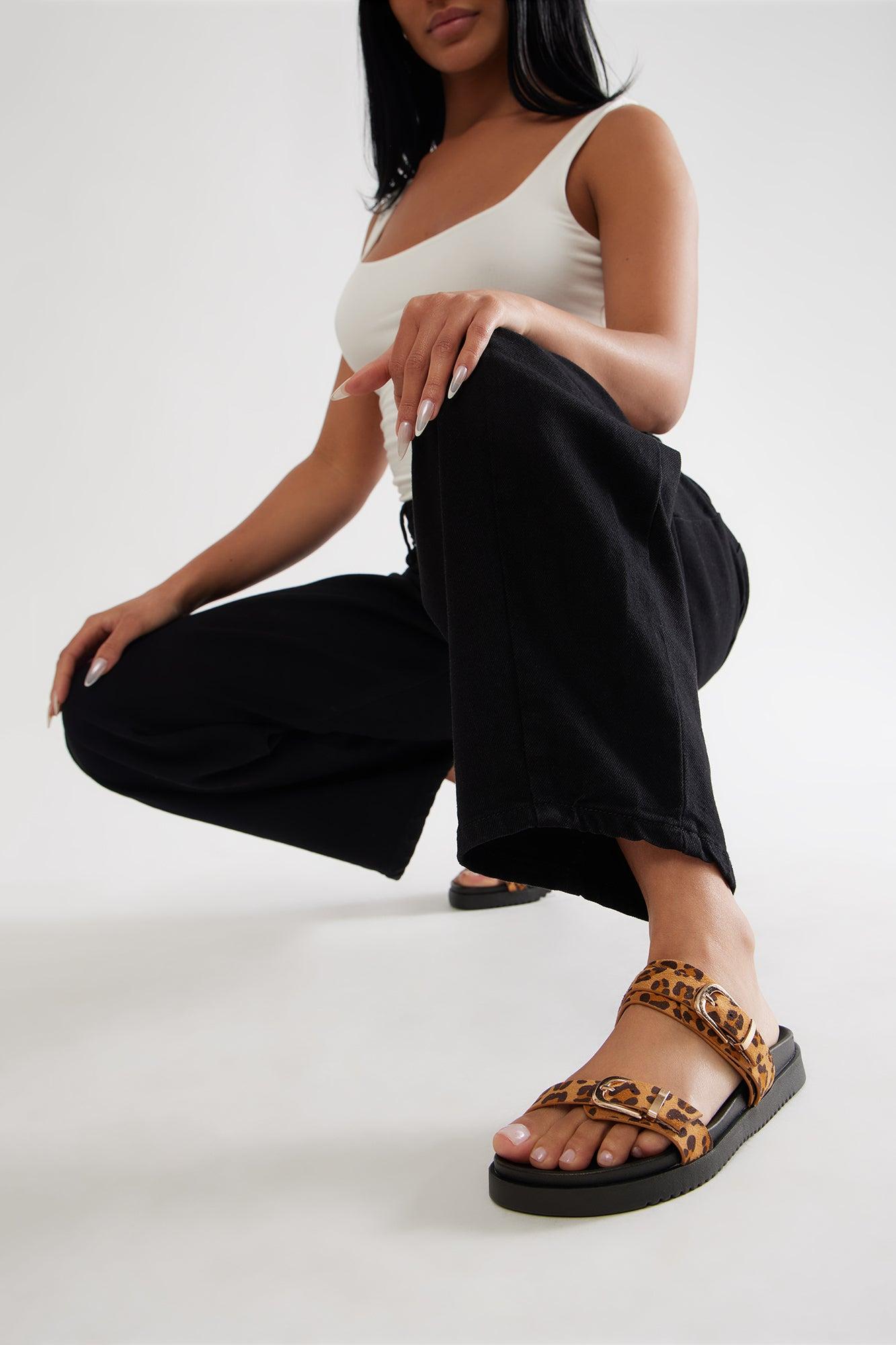 Jack Buckle Slip On Slides - Leopard Product Image