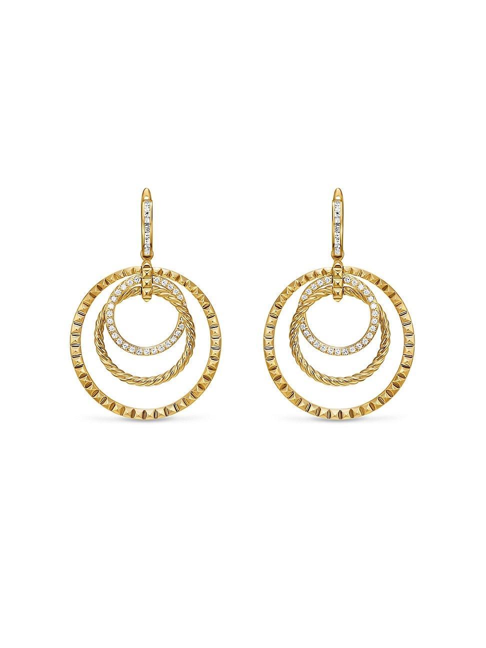 Womens Crossover Trio Drop Earrings in 18K Yellow Gold with Diamonds, 35MM Product Image