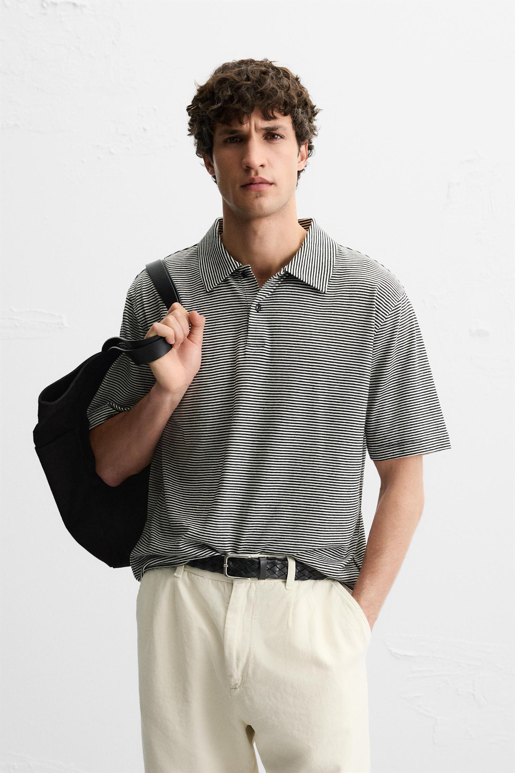 LINEN-COTTON STRIPED POLO SHIRT Product Image