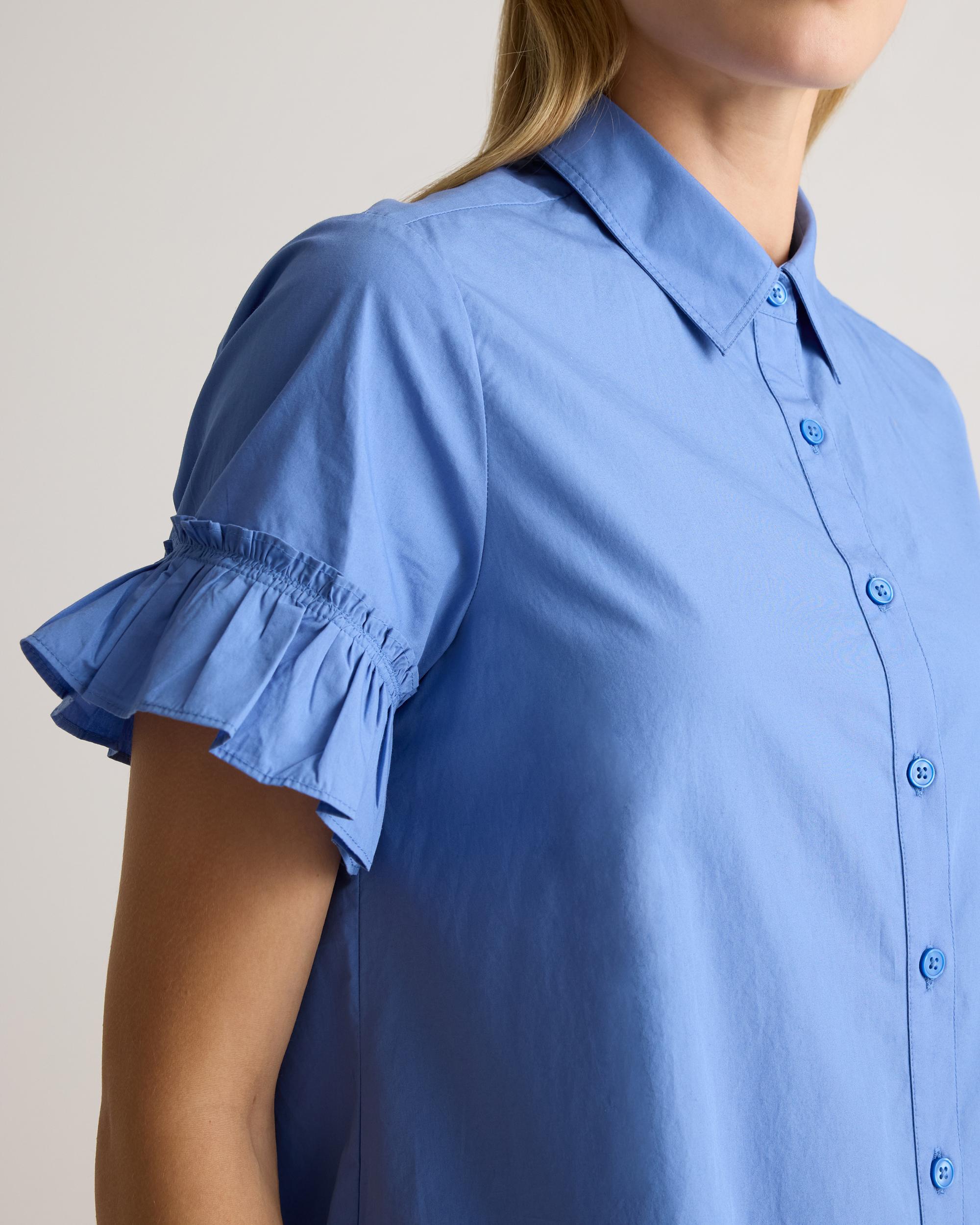 Quince | Women's Poplin Short Sleeve Ruffle Shirt Dress Organic Cotton Product Image