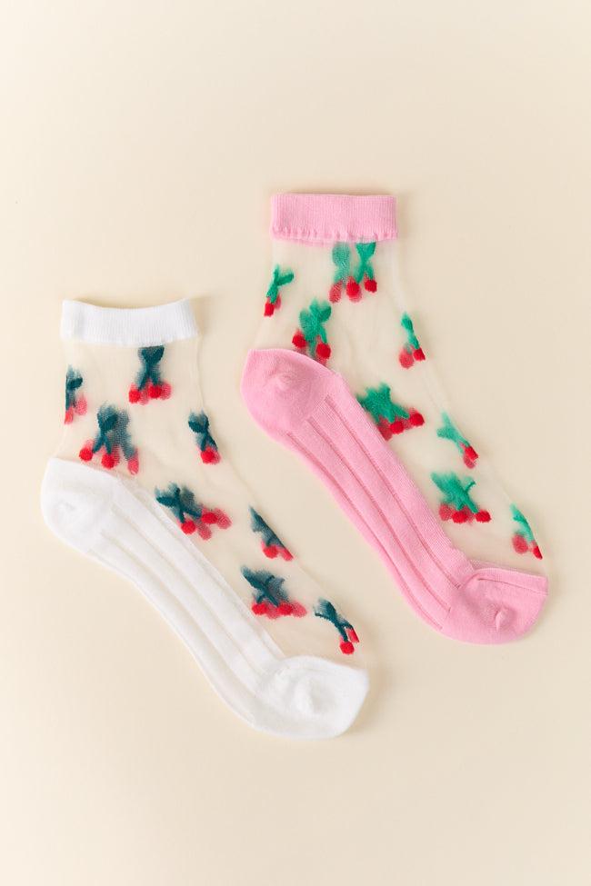 White Sheer Cherry Socks FINAL SALE Product Image