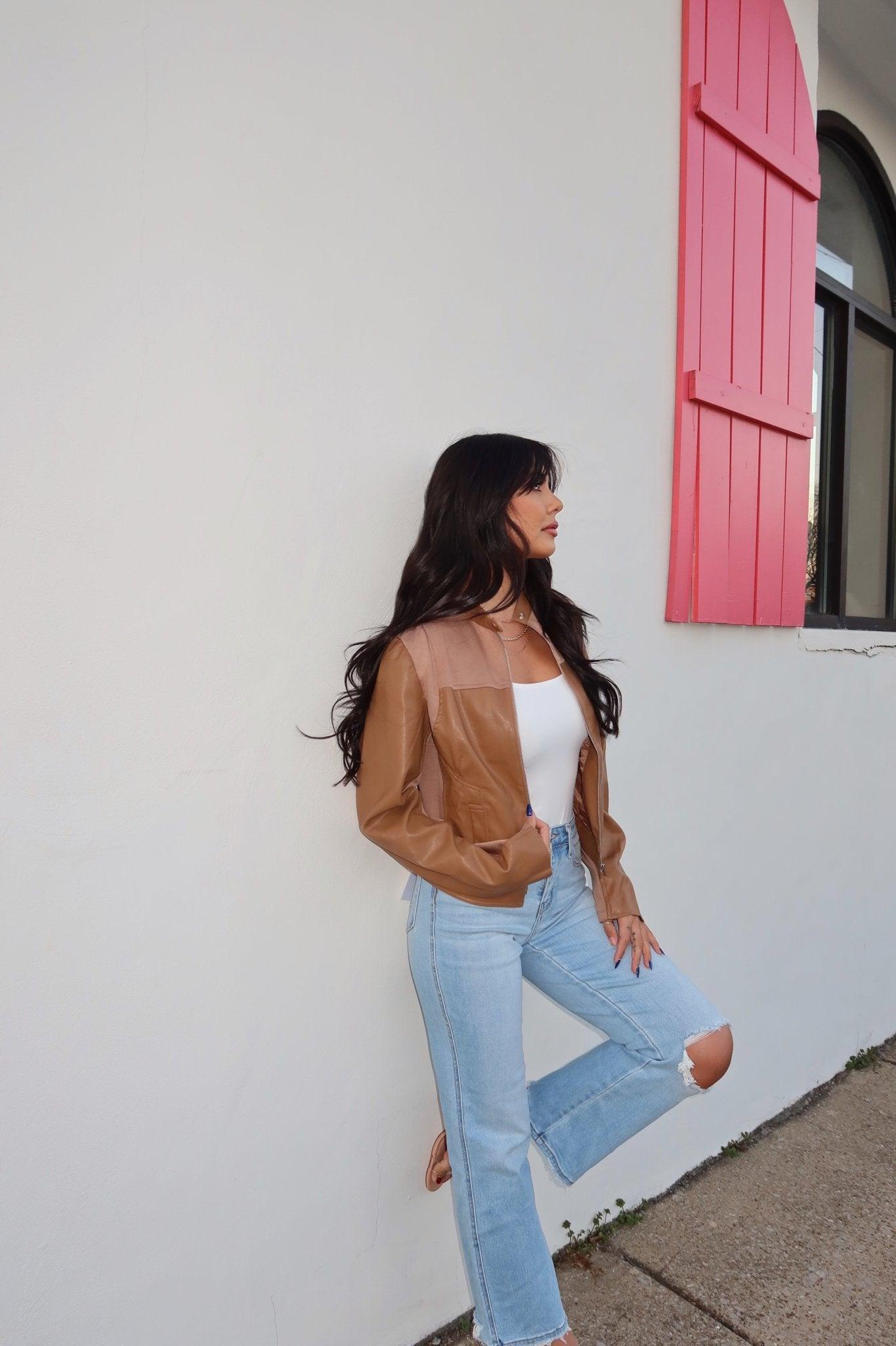 Brown Two Tone Faux Leather Jacket - FINAL SALE Product Image