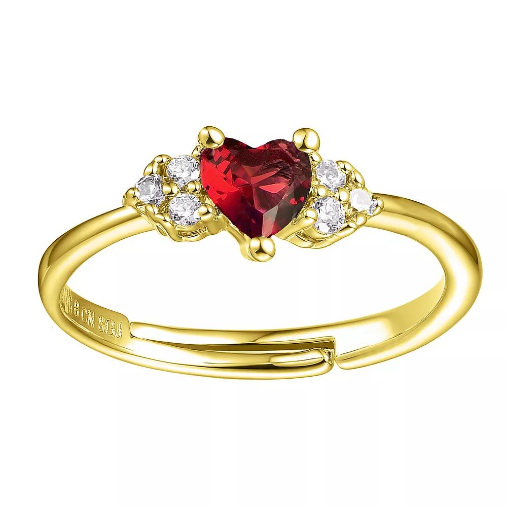14k Gold Over Silver Ruby Red & White Cubic Zirconia & Diamond Accent Heart Cluster Promise Ring, Womens Gold Tone Product Image
