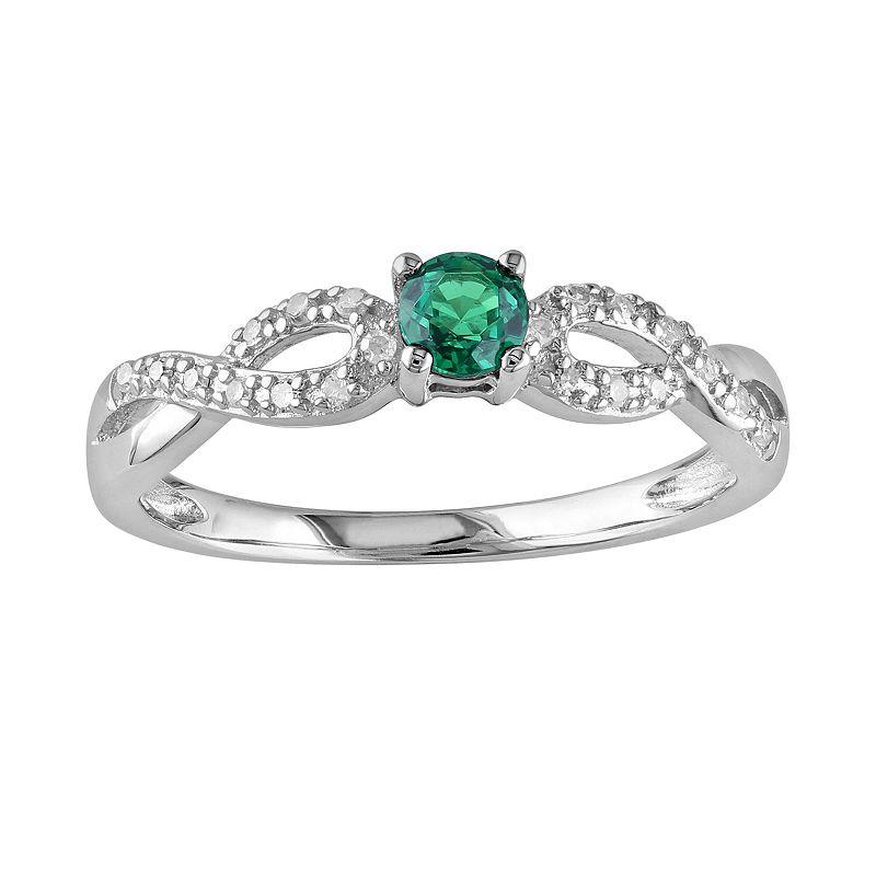 Stella Grace Sterling Silver Lab-Created Emerald and Diamond Accent Infinity Ring, Women's,  Product Image