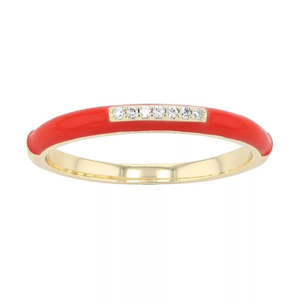 14k Gold-Plated Silver with Cubic Zirconia Enamel Slim Stacking Ring, Womens, Red Product Image