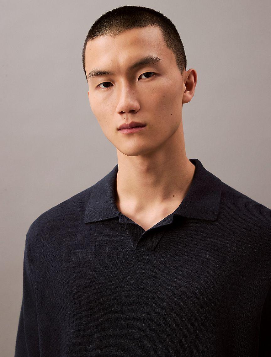 Linen Blend Sweater Polo Shirt Product Image