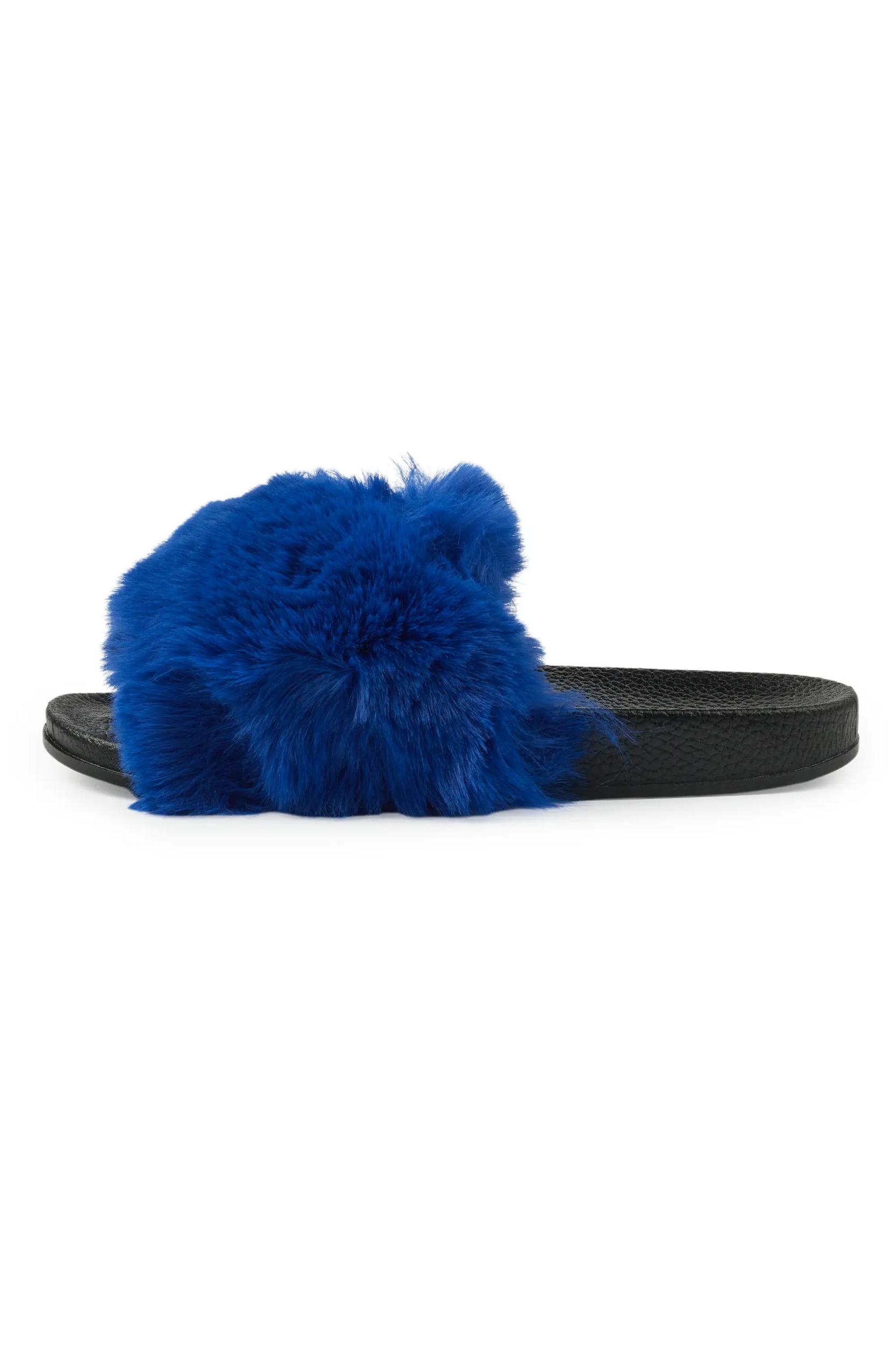 Tatyana Royal Blue Fur Slides Female Product Image