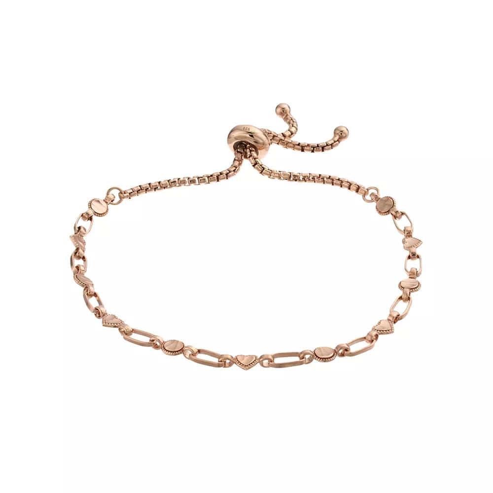 Kristen Kesho Sterling Silver Heart & Round Link Adjustable Bolo Bracelet, Women's, Size: 9.50, Pink Tone Product Image