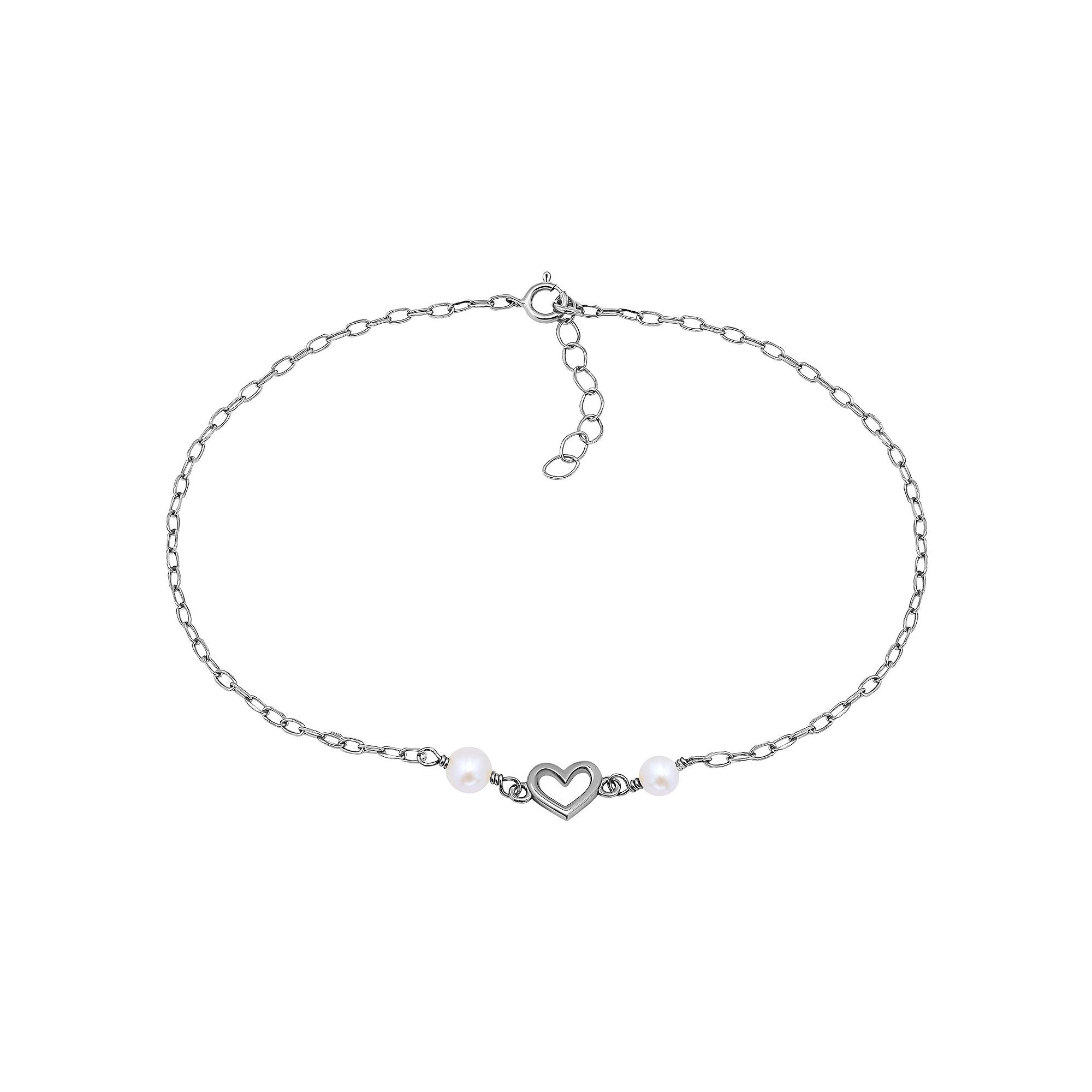 Aleure Precioso Sterling Silver Polished Heart Charm Anklet, Women's, Size: 10", Sterling Silver White Product Image
