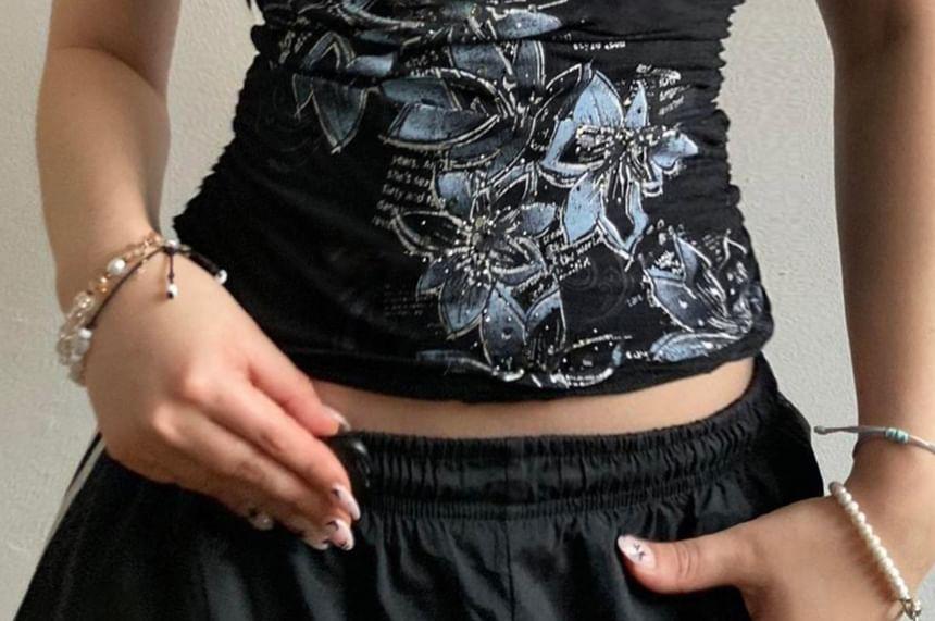 V-Neck Floral Print Slim-Fit Crop Cami Top Product Image