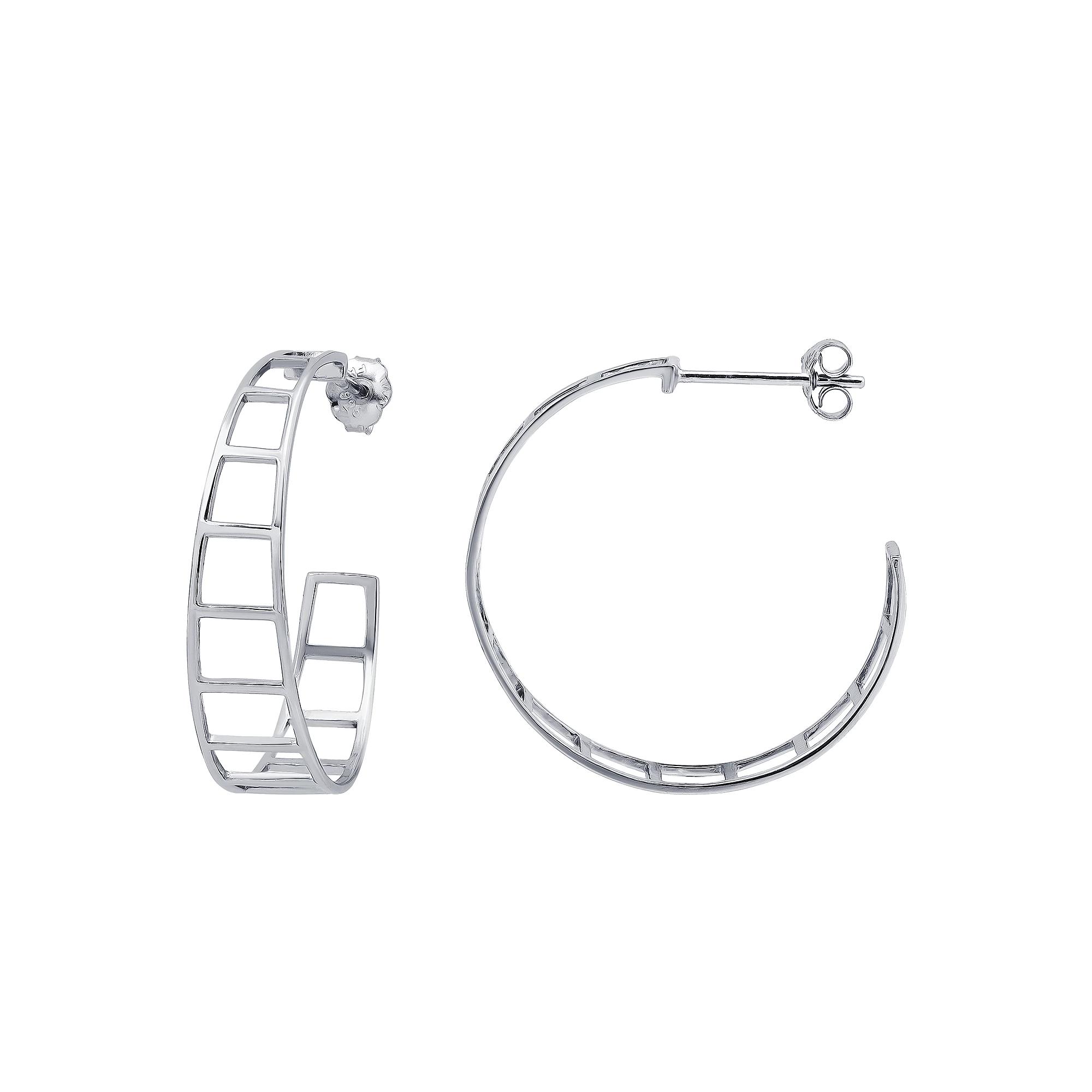 Aleure Precioso Sterling Silver Graduated Ladder Hoop Earrings, Women's Product Image