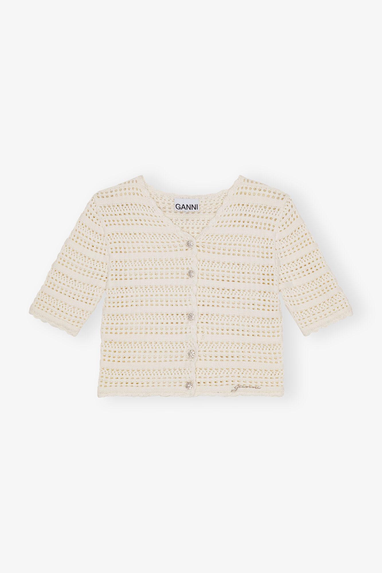 Ivory Pointelle Short Sleeve Cardigan Product Image