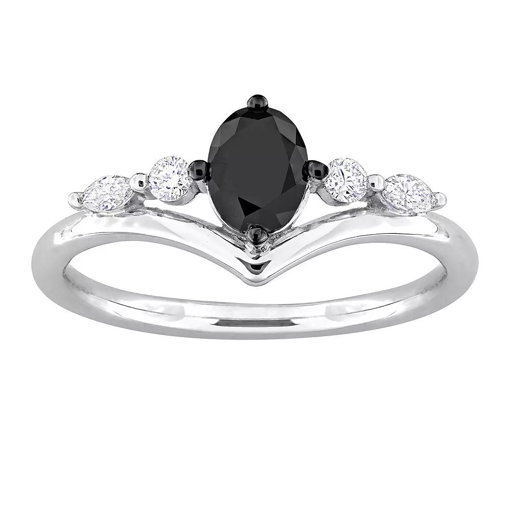 Stella Grace 14k White Gold 3/4 Carat T.W. Black & White Diamond Oval Engagement Ring, Women's, Size: 8.50 Product Image