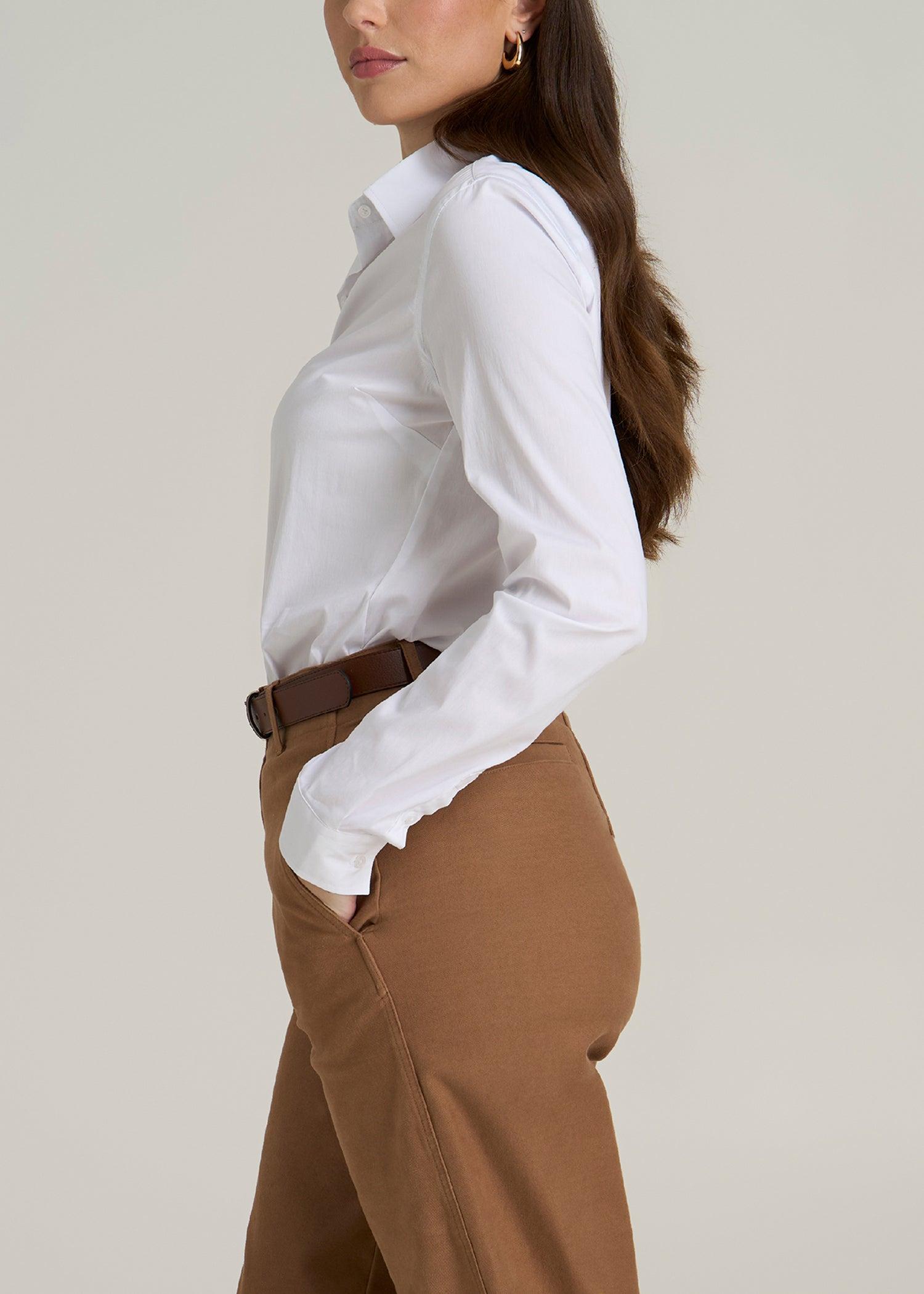 Slim Fit Button-Up Shirt for Tall Women in White Female Product Image