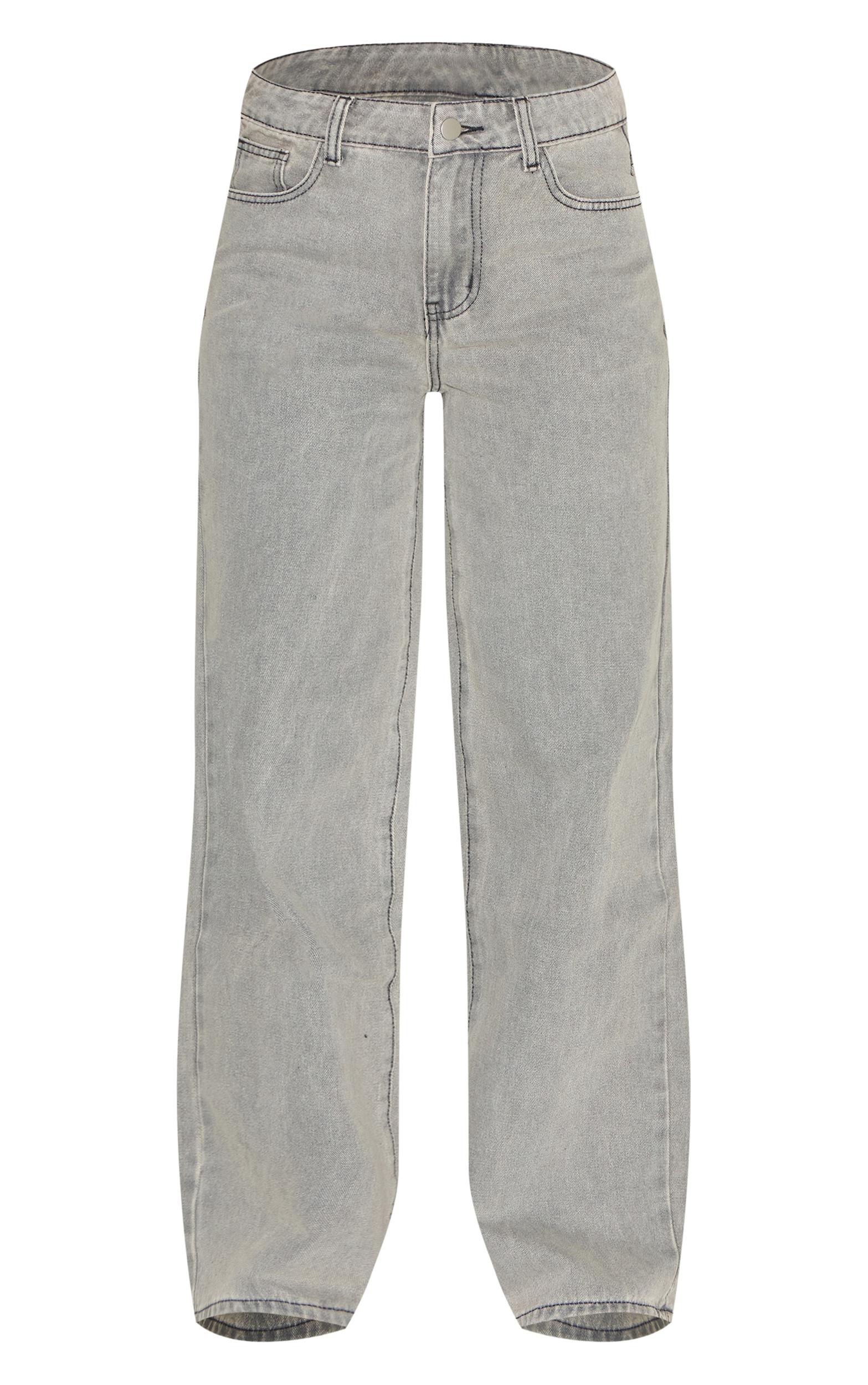  Grey Stone Washed Mid Rise Straight Leg Jeans Product Image